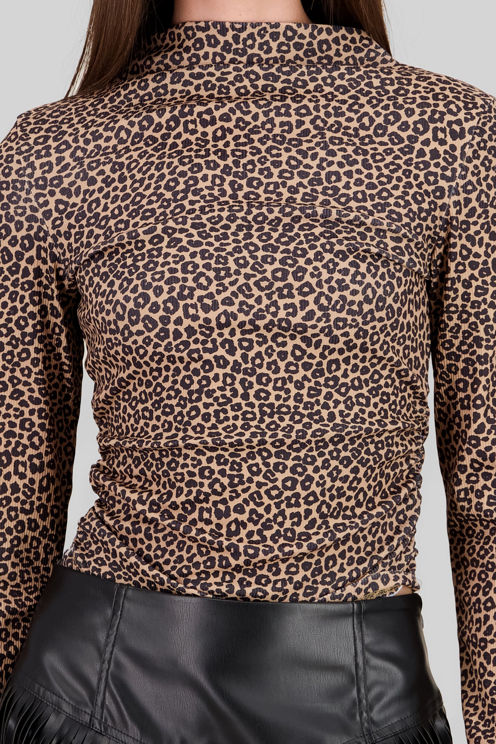 Leopard Print Long Sleeve Top BROWN COMBO