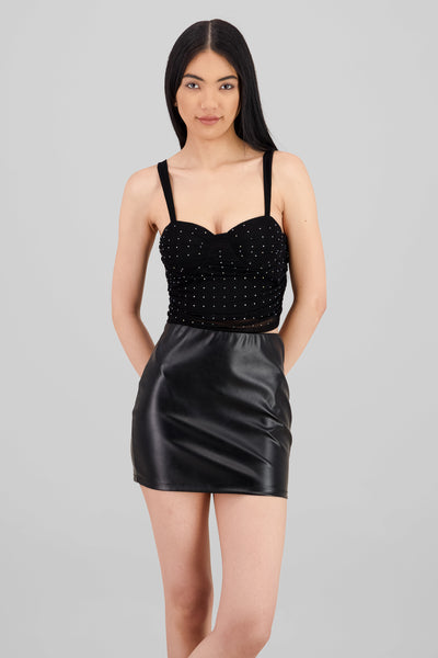 Rhinestones Mesh Top BLACK