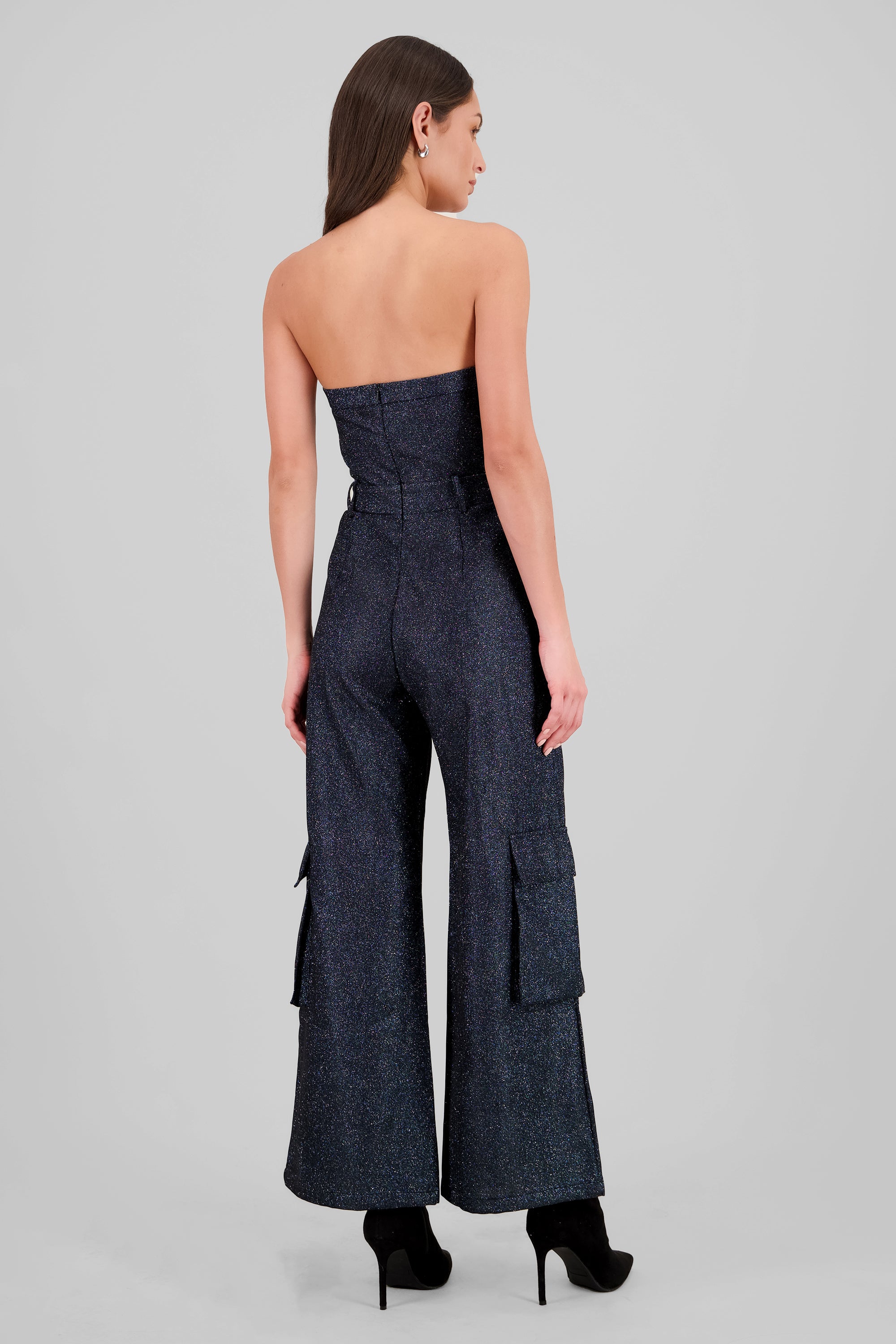 Lurex Cargo Jumpsuit BLACK