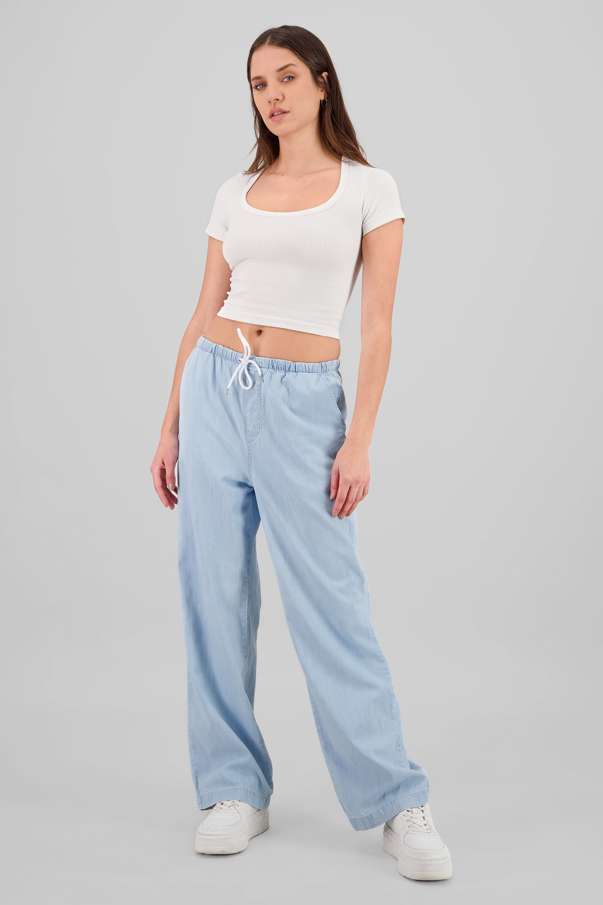 Wide Leg Pants with Drawstring LIGHT WASH