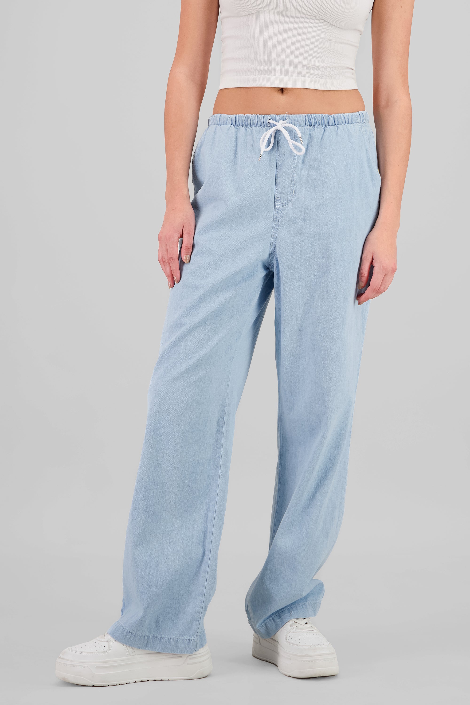 Wide Leg Pants with Drawstring LIGHT WASH