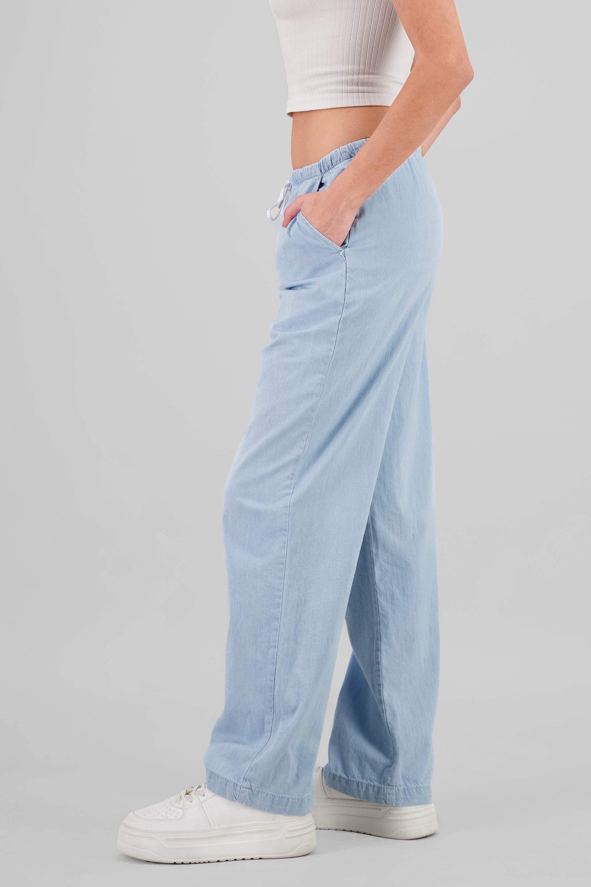 Wide Leg Pants with Drawstring LIGHT WASH