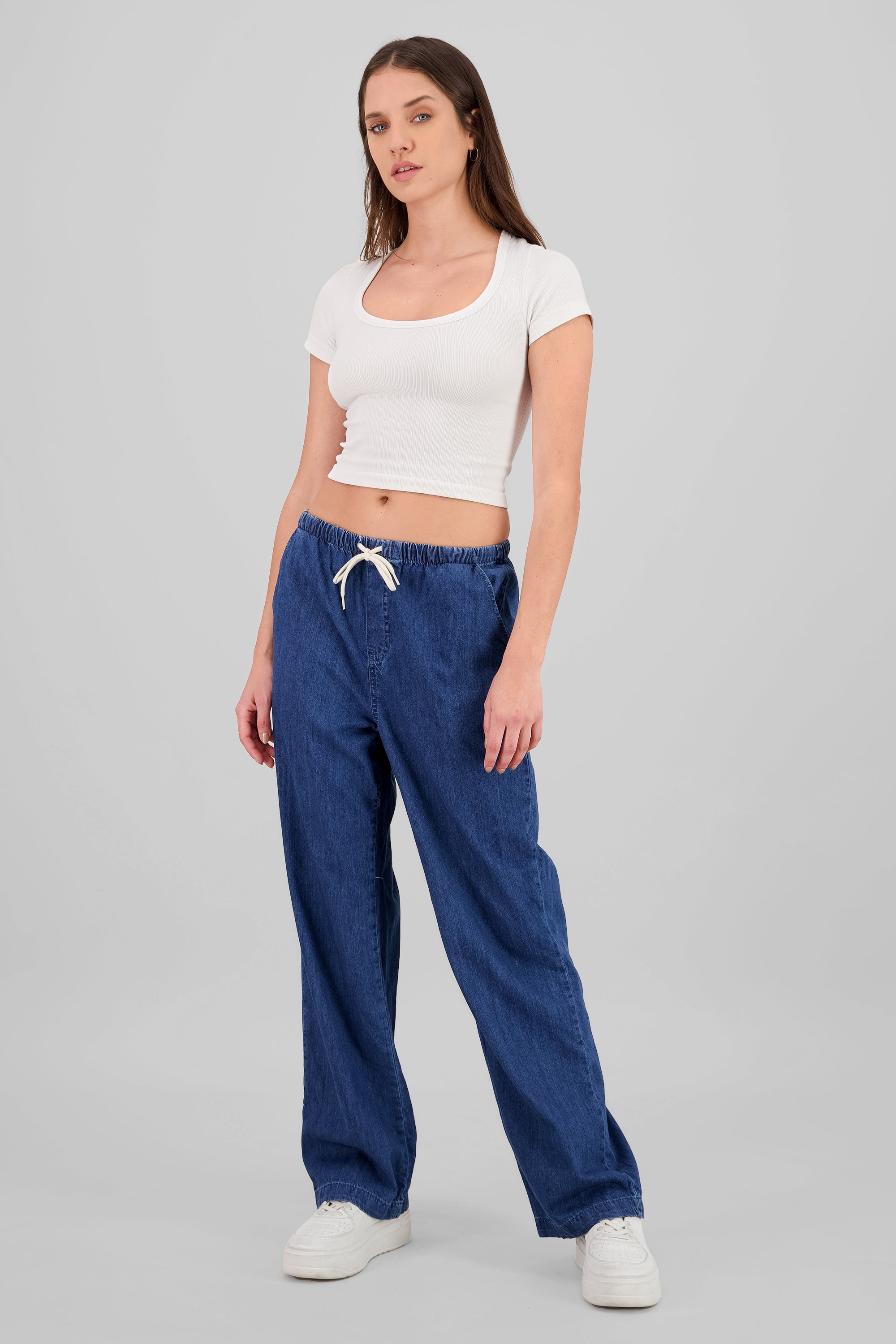 Wide Leg Pants with Drawstring MEDIUM WASH