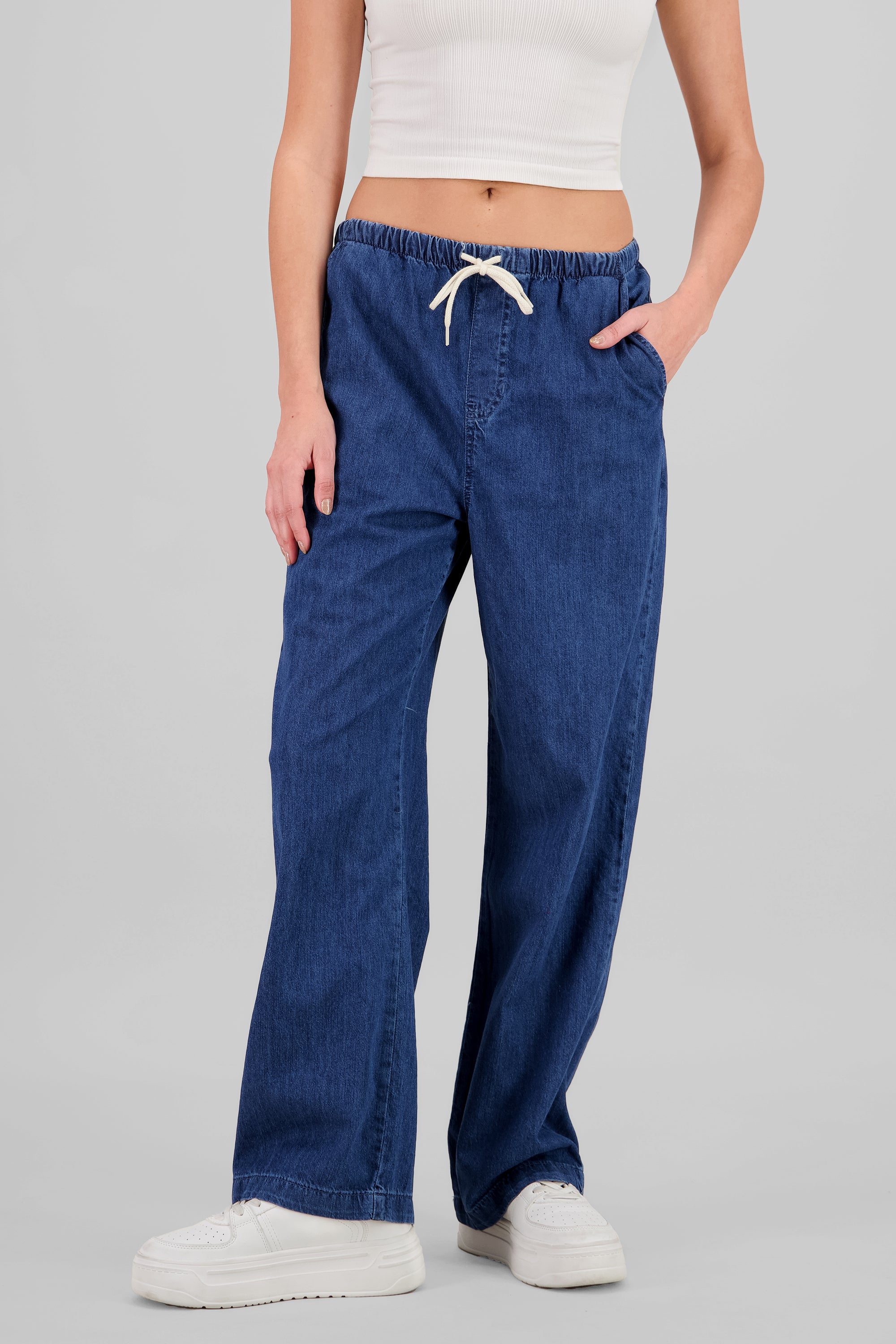 Wide Leg Pants with Drawstring MEDIUM WASH