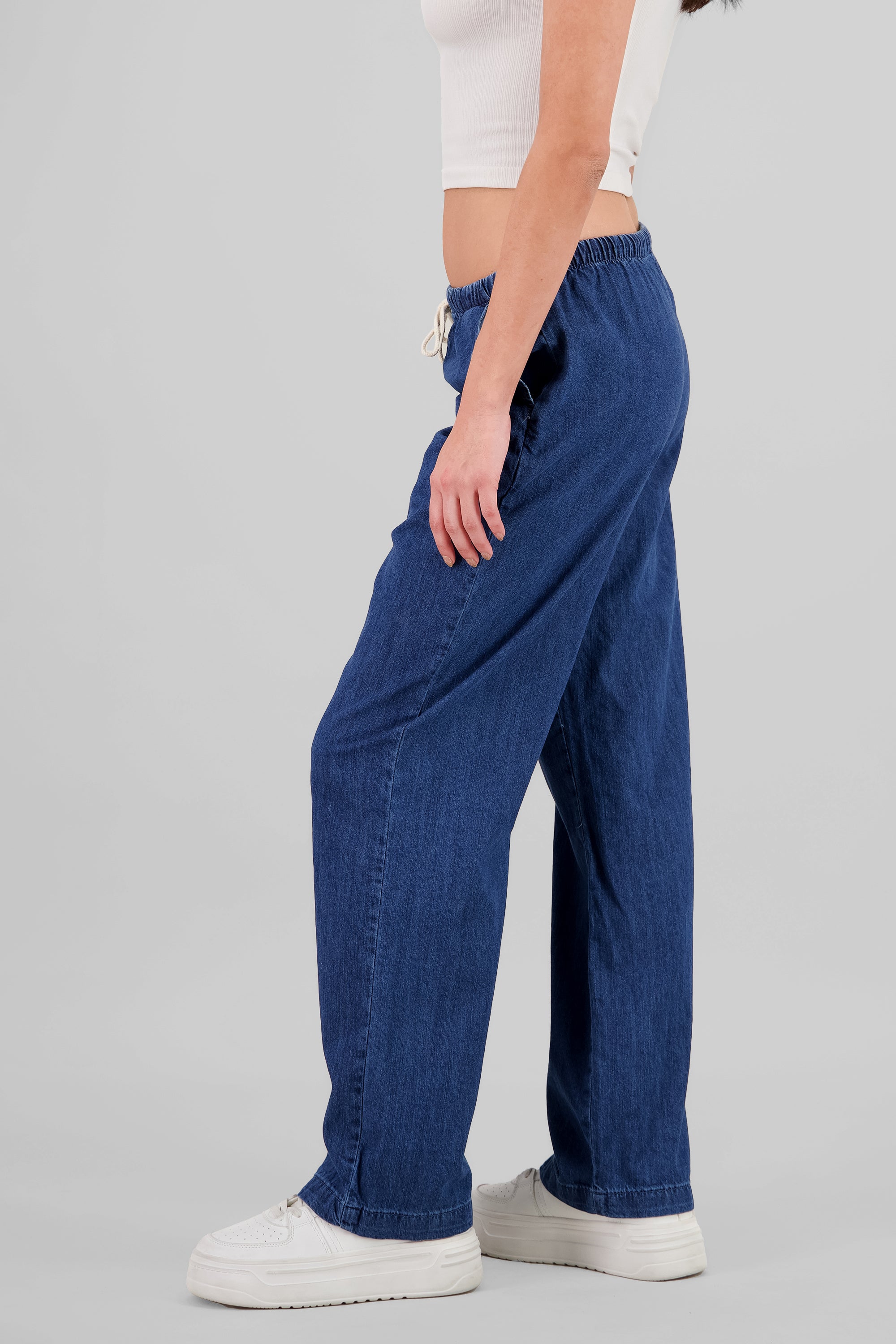 Wide Leg Pants with Drawstring MEDIUM WASH