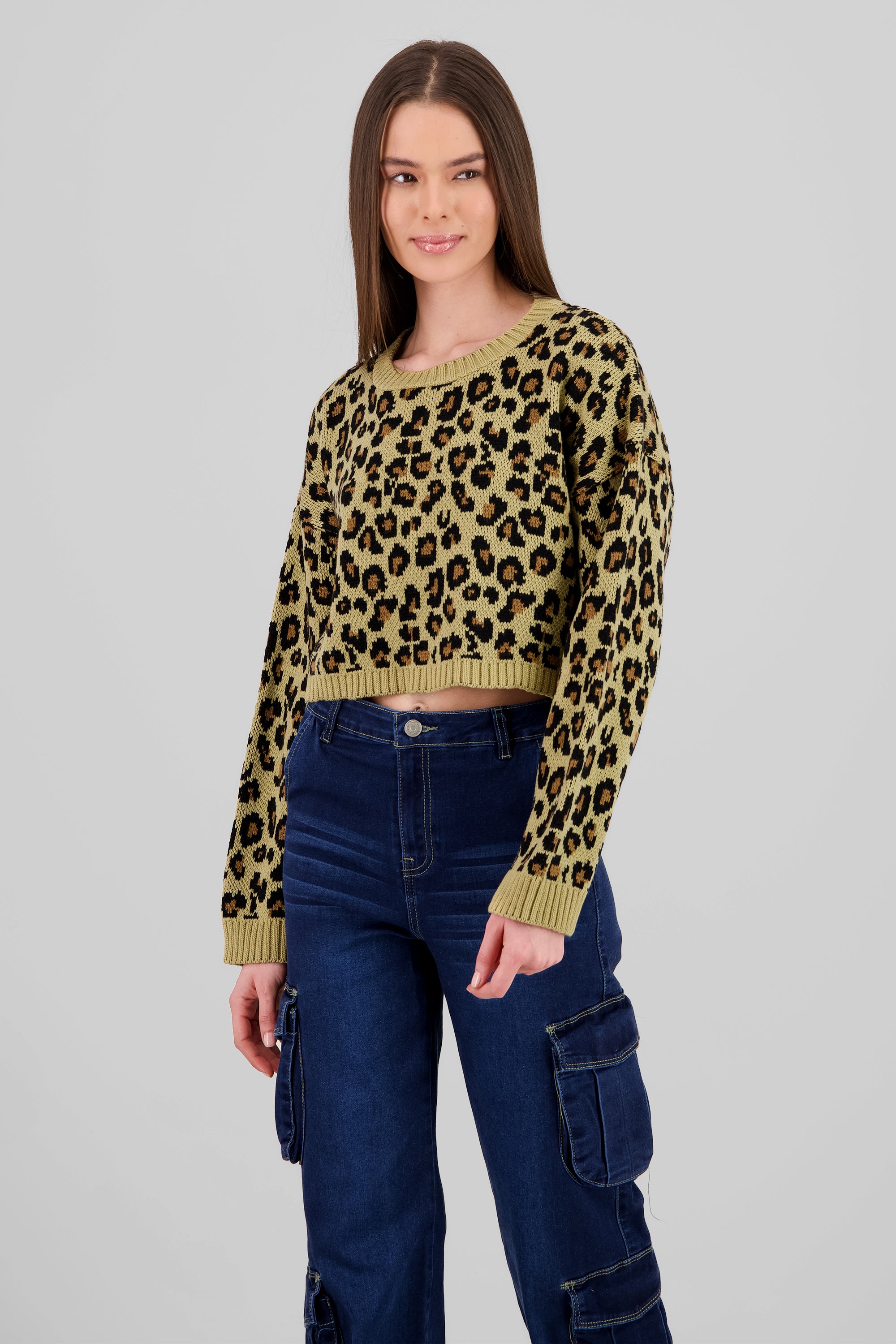 Animal Print Knit Sweater BROWN COMBO