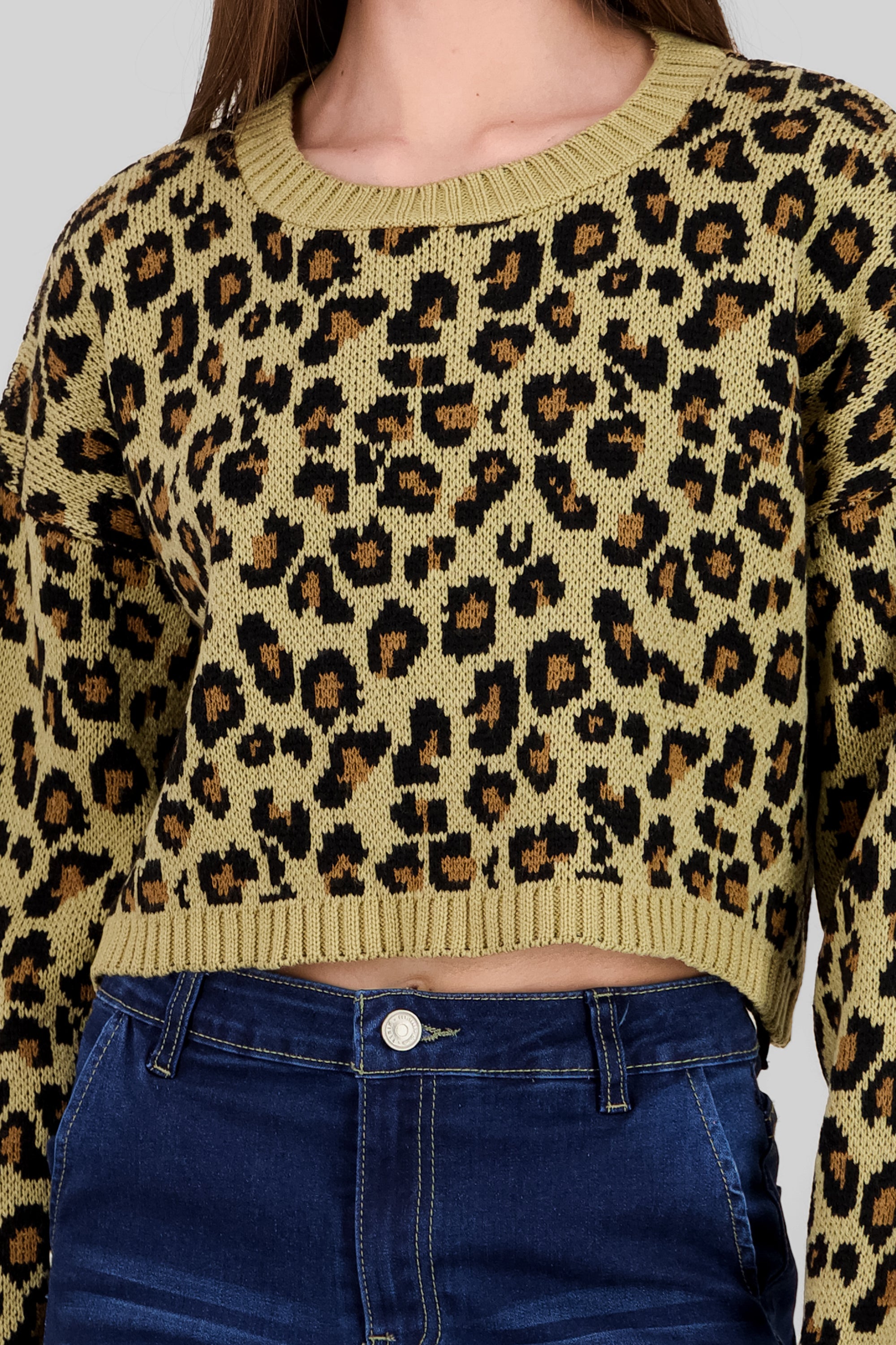 Animal Print Knit Sweater BROWN COMBO