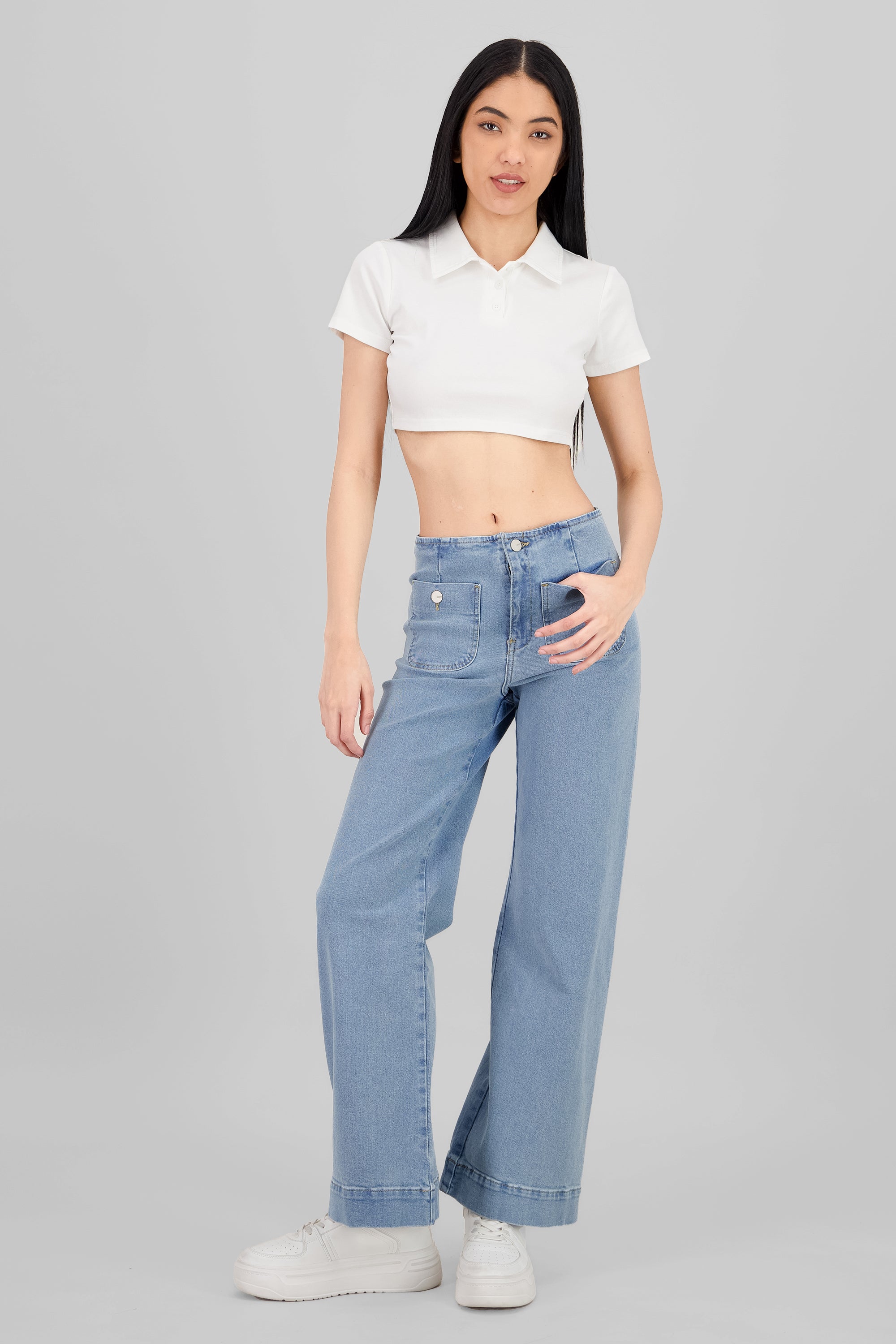 Front Pockets Wide Leg Jeans LIGHT WASH