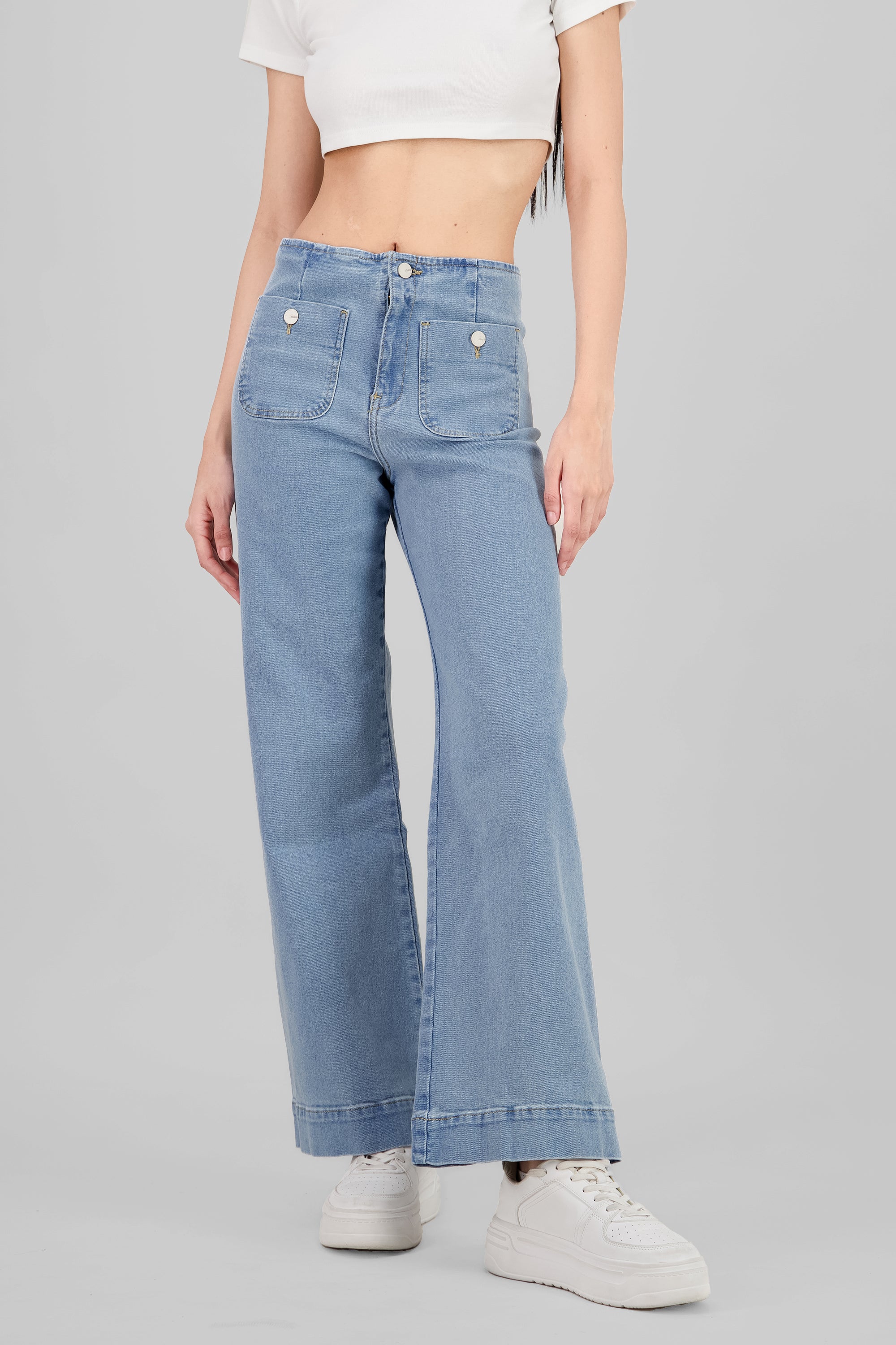 Front Pockets Wide Leg Jeans LIGHT WASH