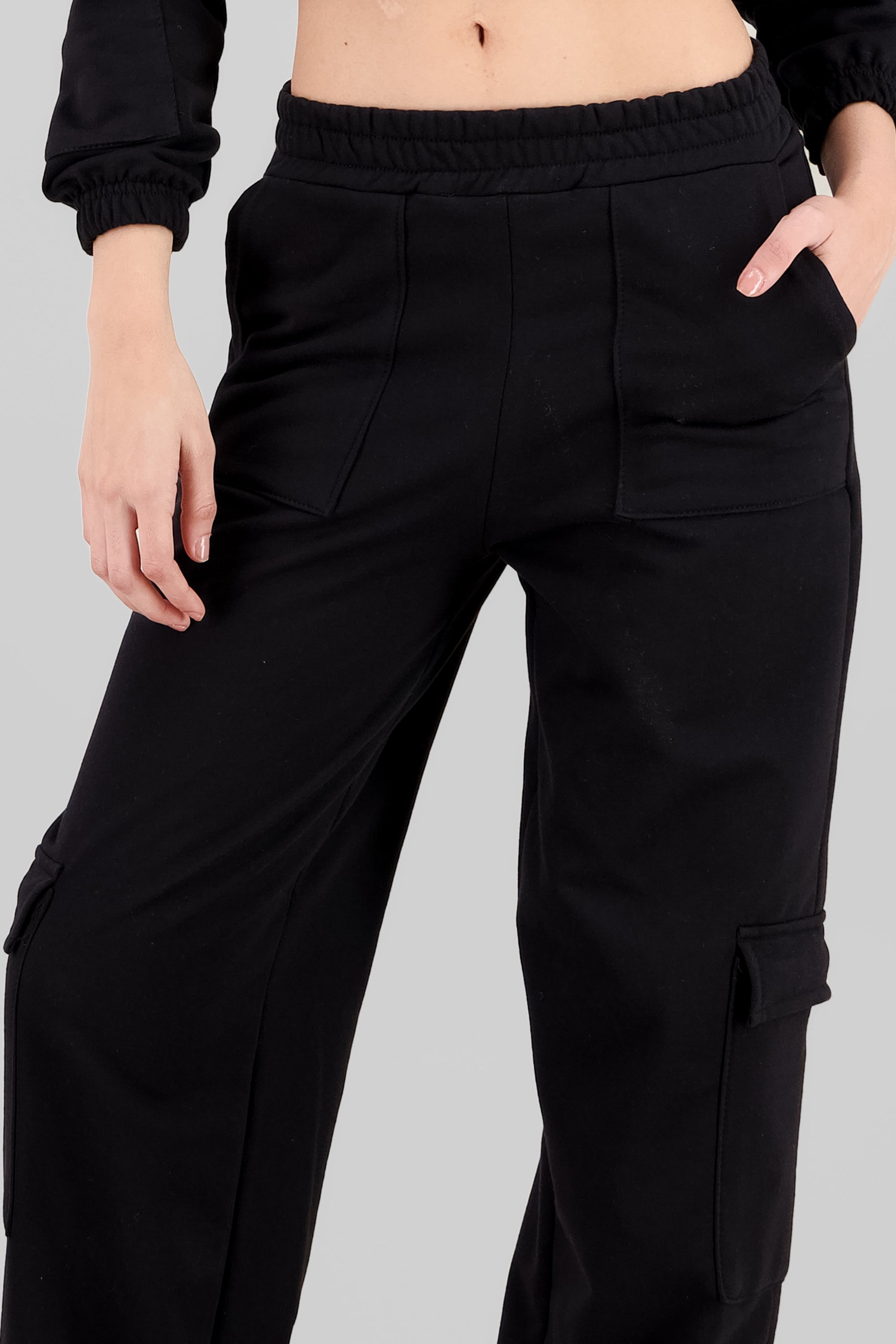 Elastic Waist Cargo Pants BLACK