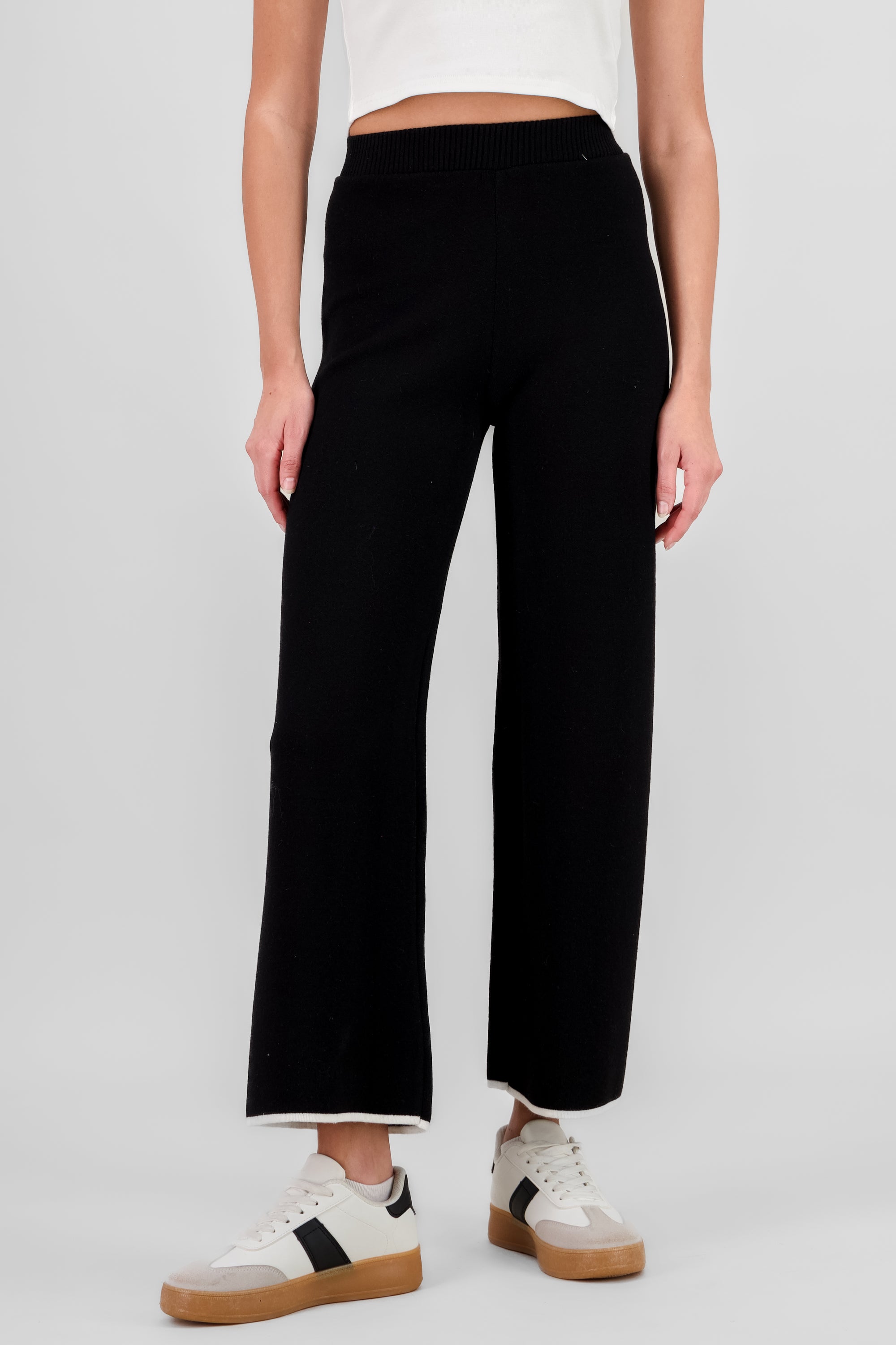 Wide Leg Knit Pants BLACK