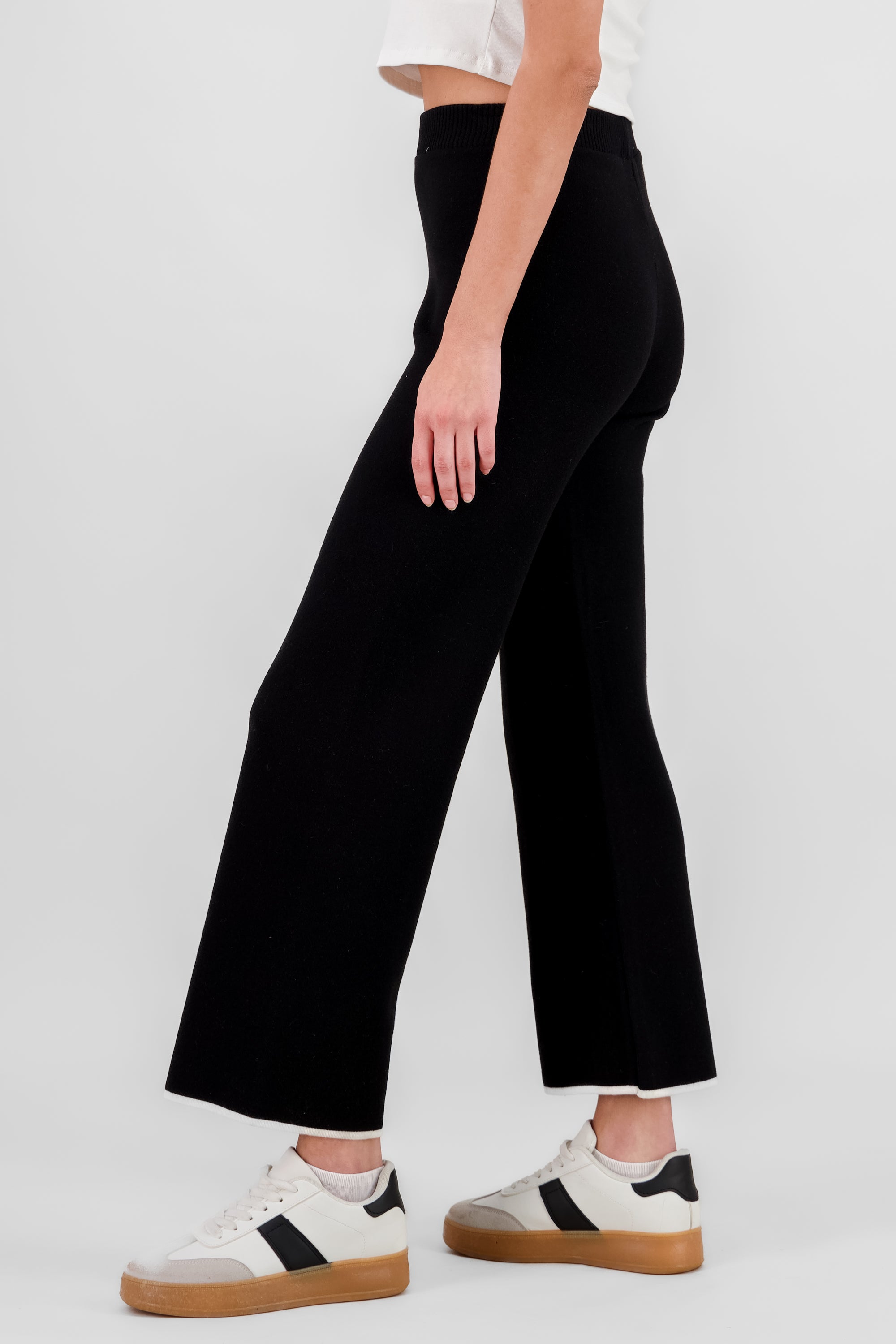 Wide Leg Knit Pants BLACK