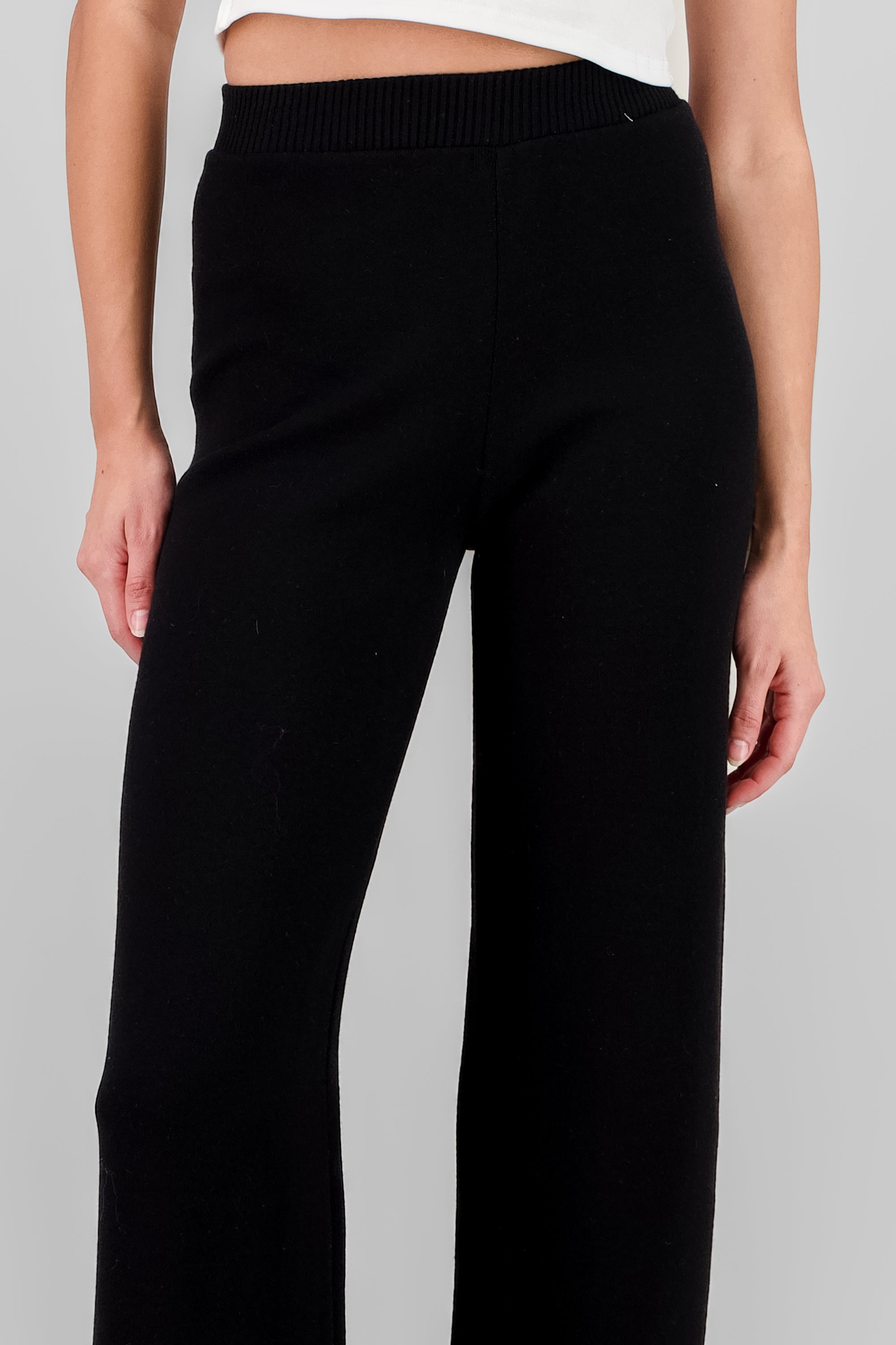 Wide Leg Knit Pants BLACK