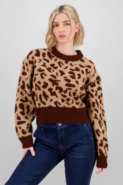 Soft Animal Print Sweater BROWN COMBO