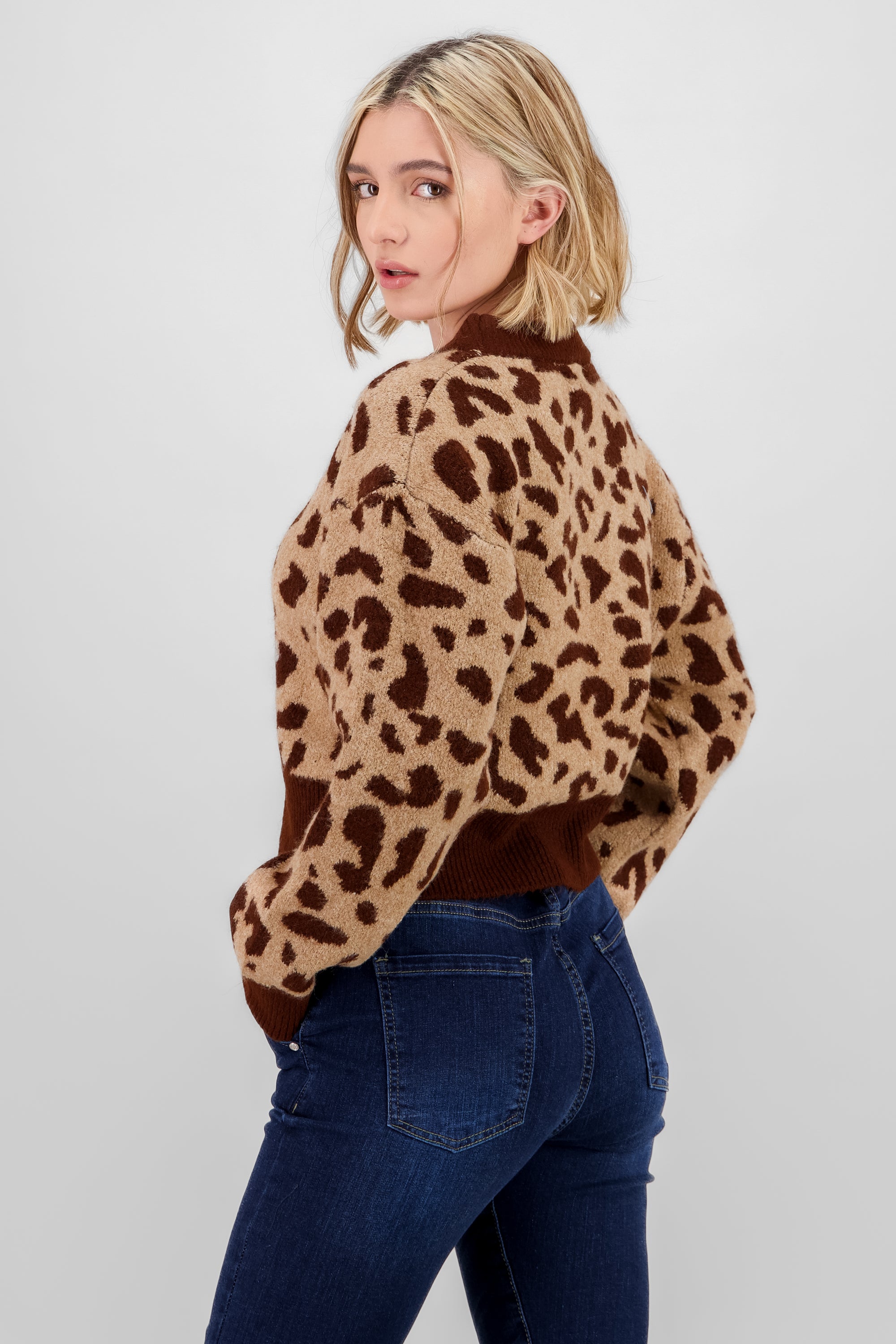 Soft Animal Print Sweater BROWN COMBO