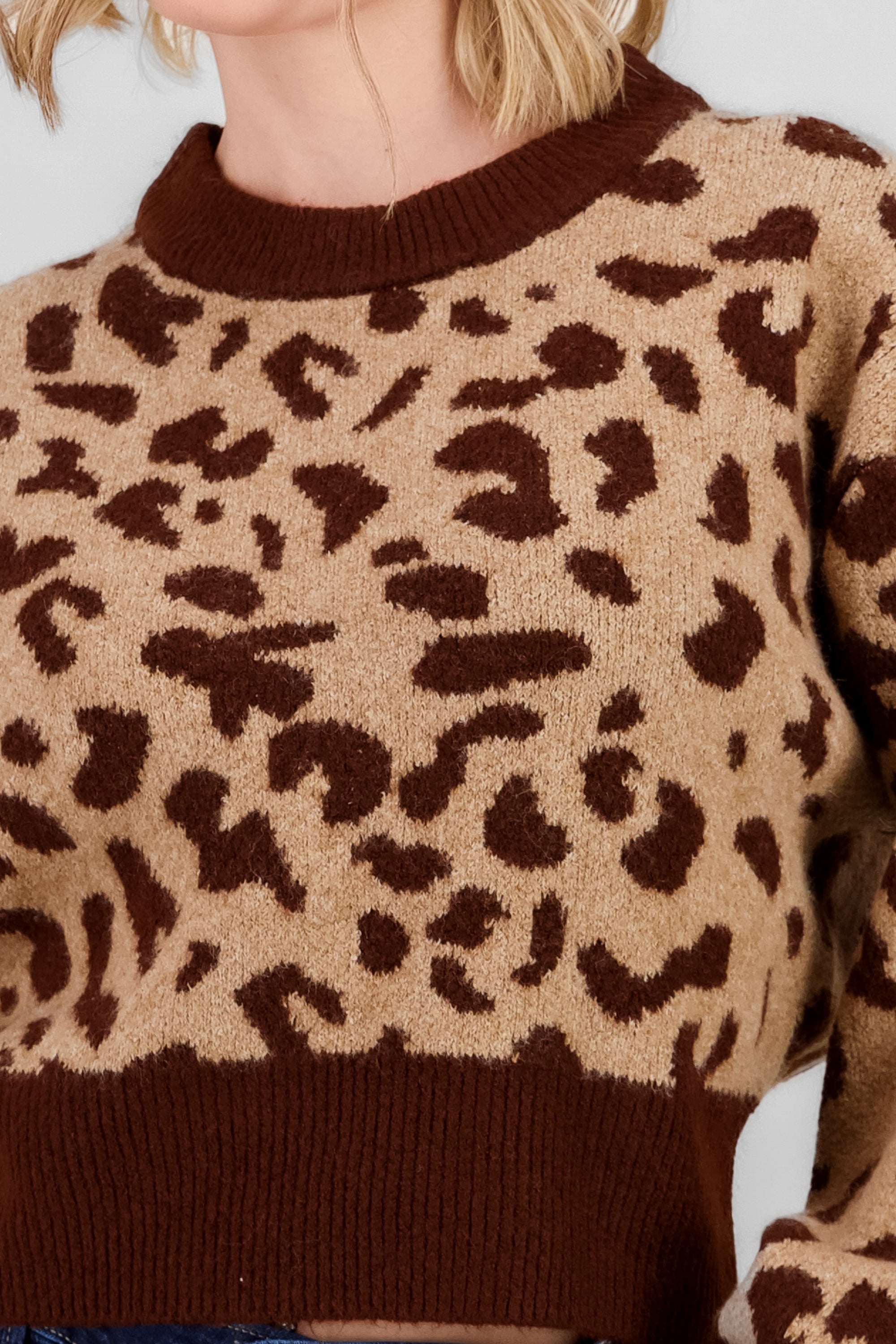 Soft Animal Print Sweater BROWN COMBO