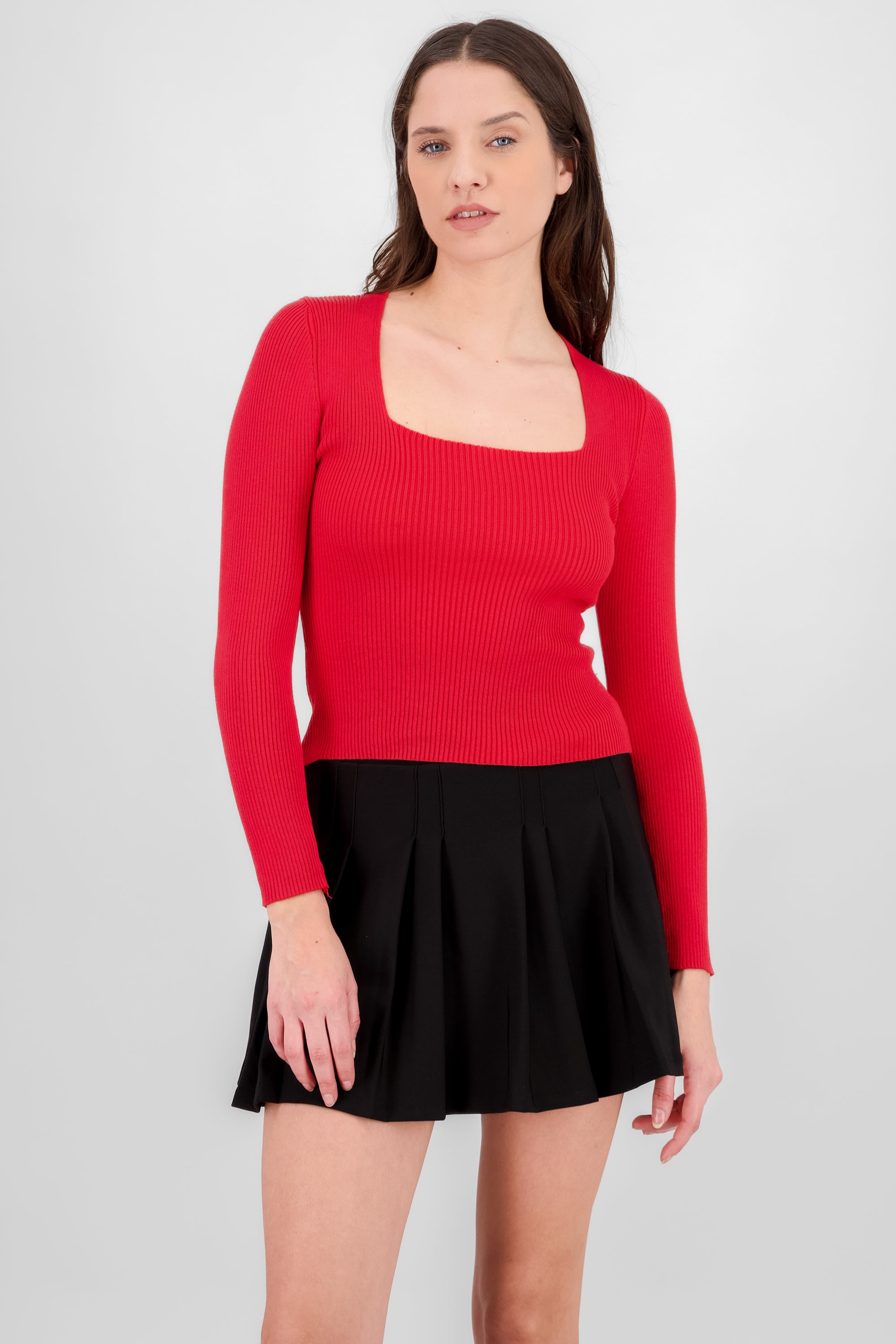 Square Neck Knit Sweater RED