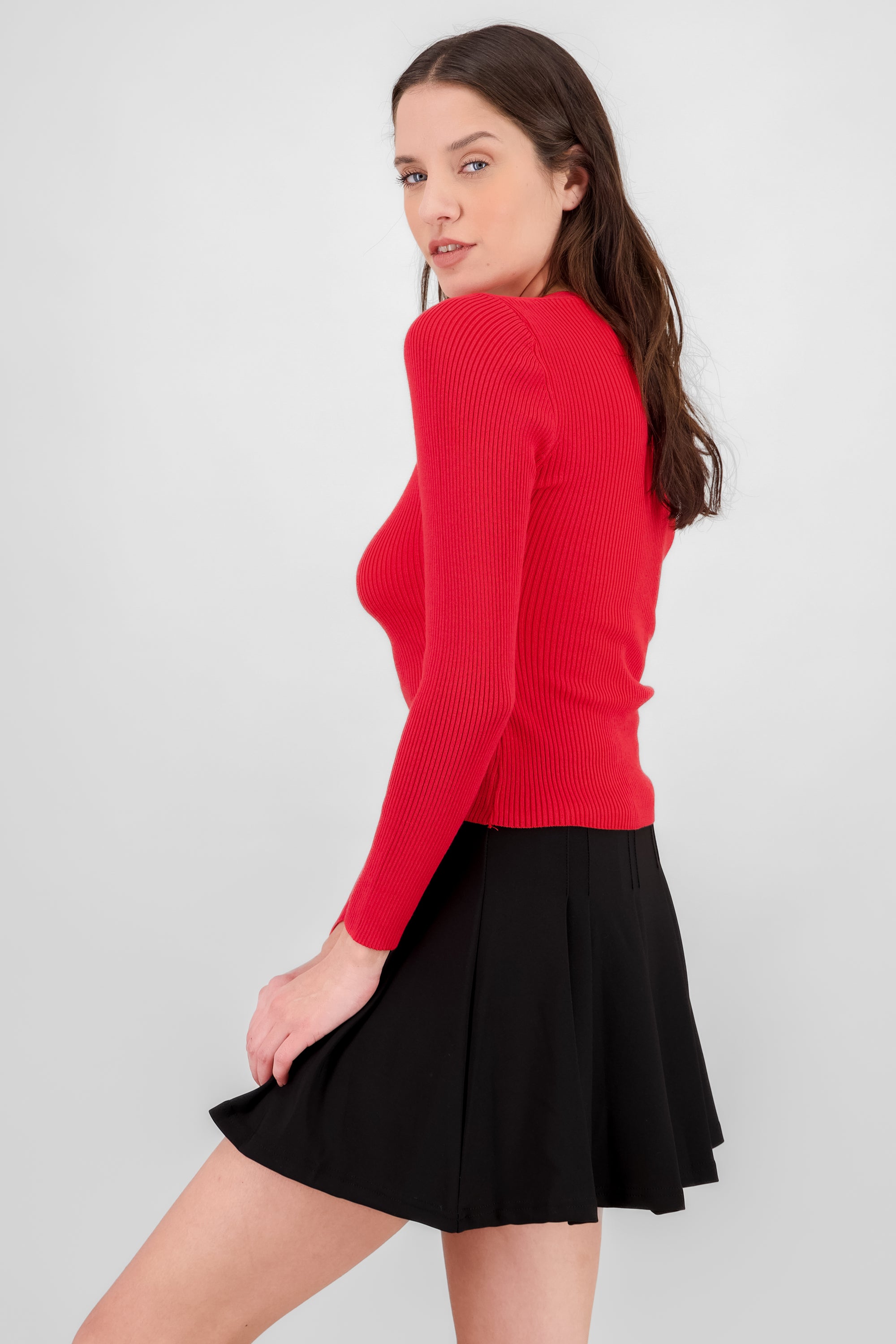 Square Neck Knit Sweater RED