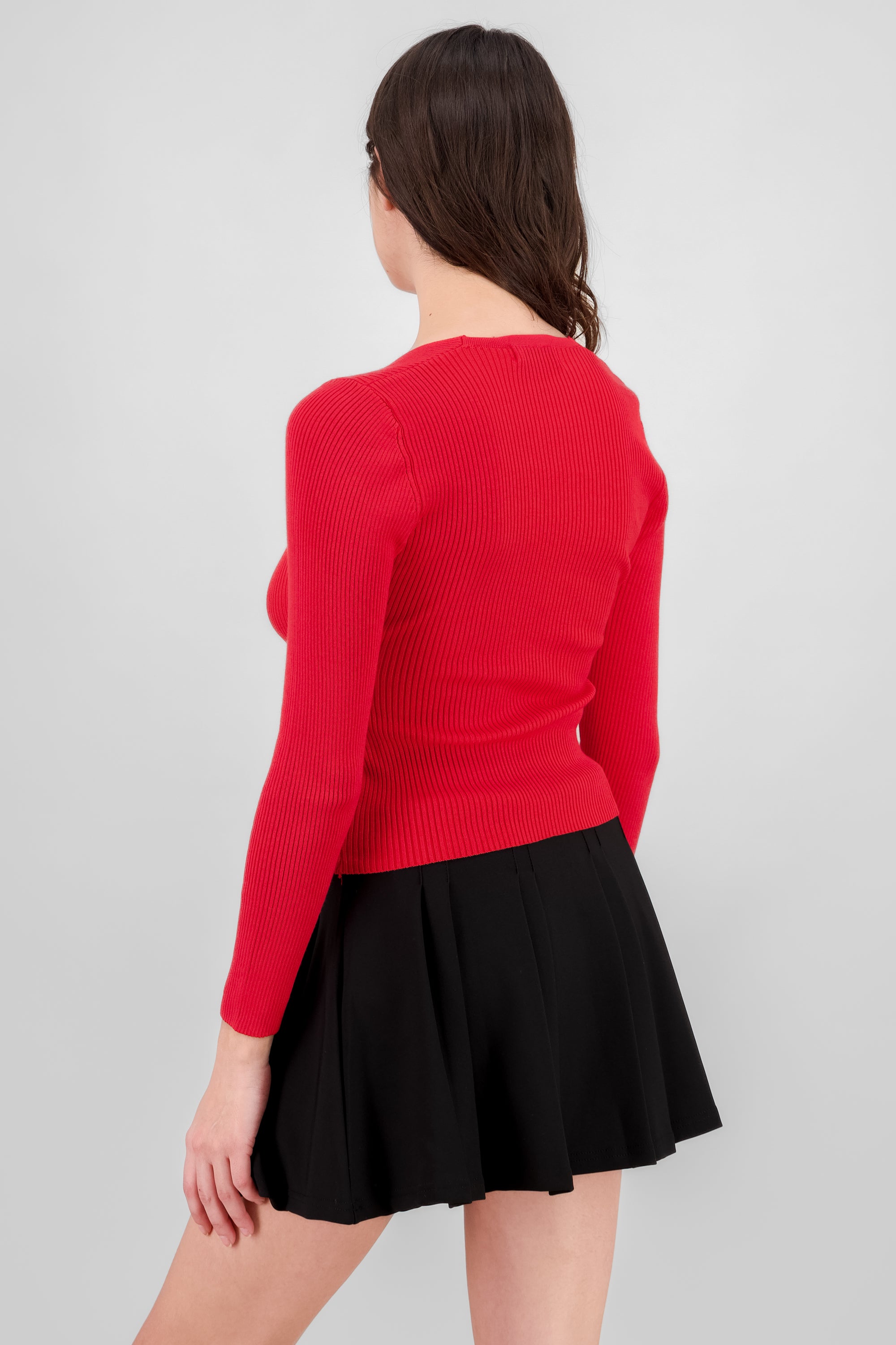 Square Neck Knit Sweater RED