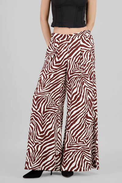 Wide Leg Fluid Animal Print Pants BROWN COMBO