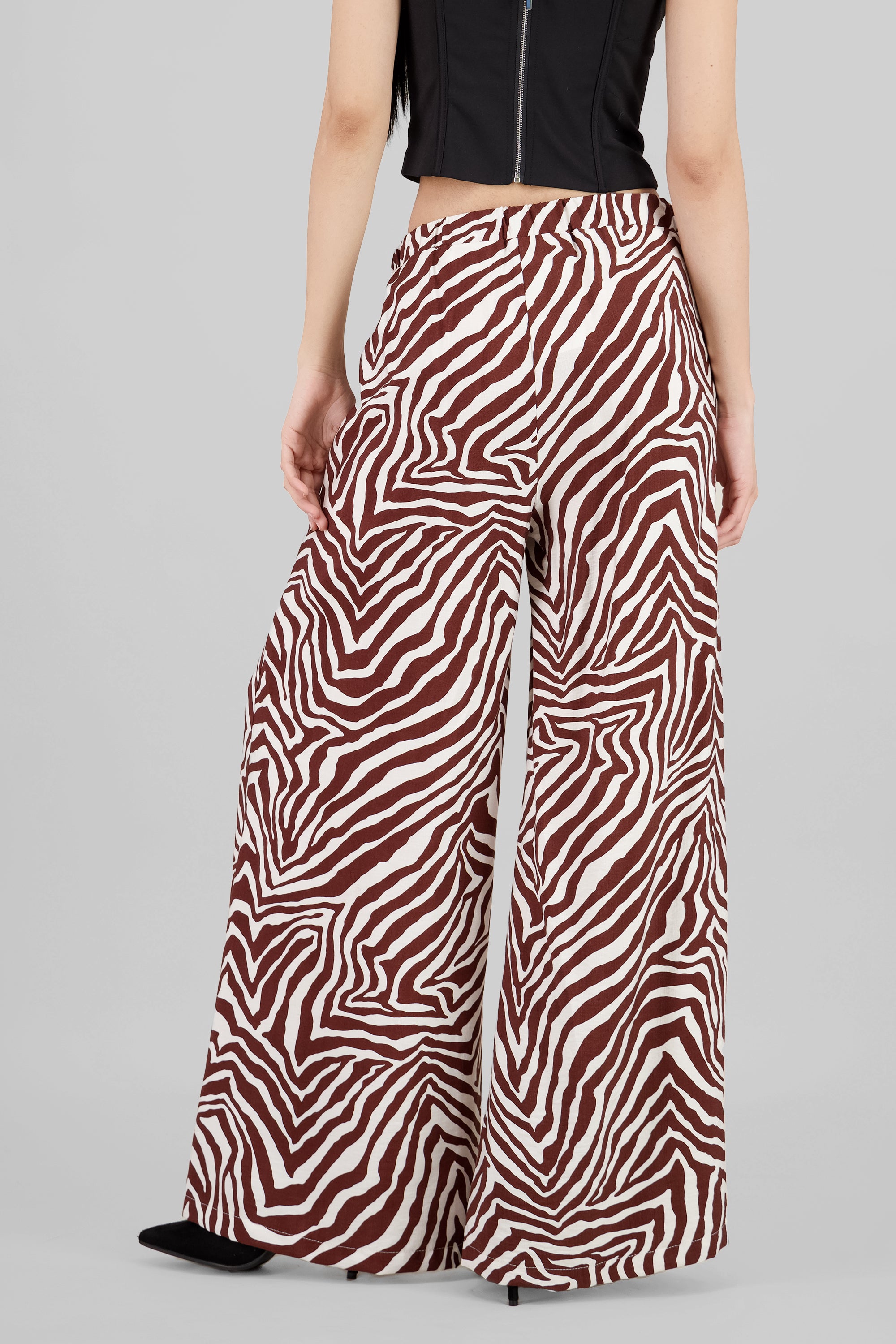 Wide Leg Fluid Animal Print Pants BROWN COMBO