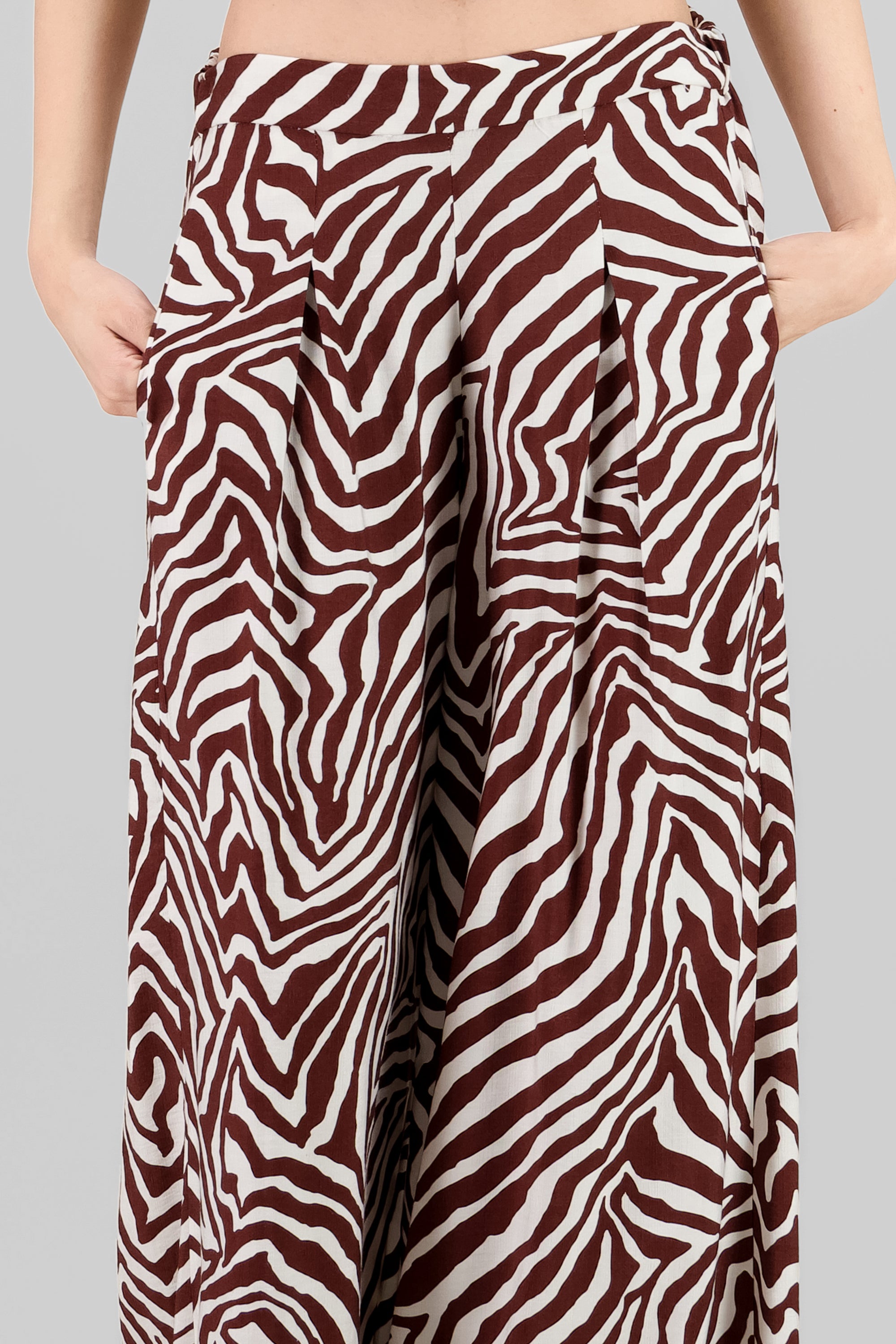 Wide Leg Fluid Animal Print Pants BROWN COMBO