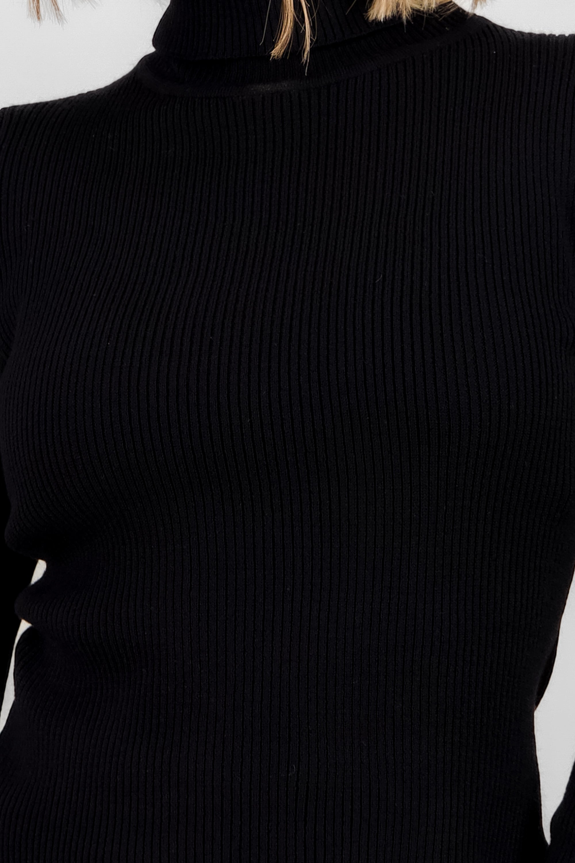 Solid Ribbed High Neck Sweater BLACK