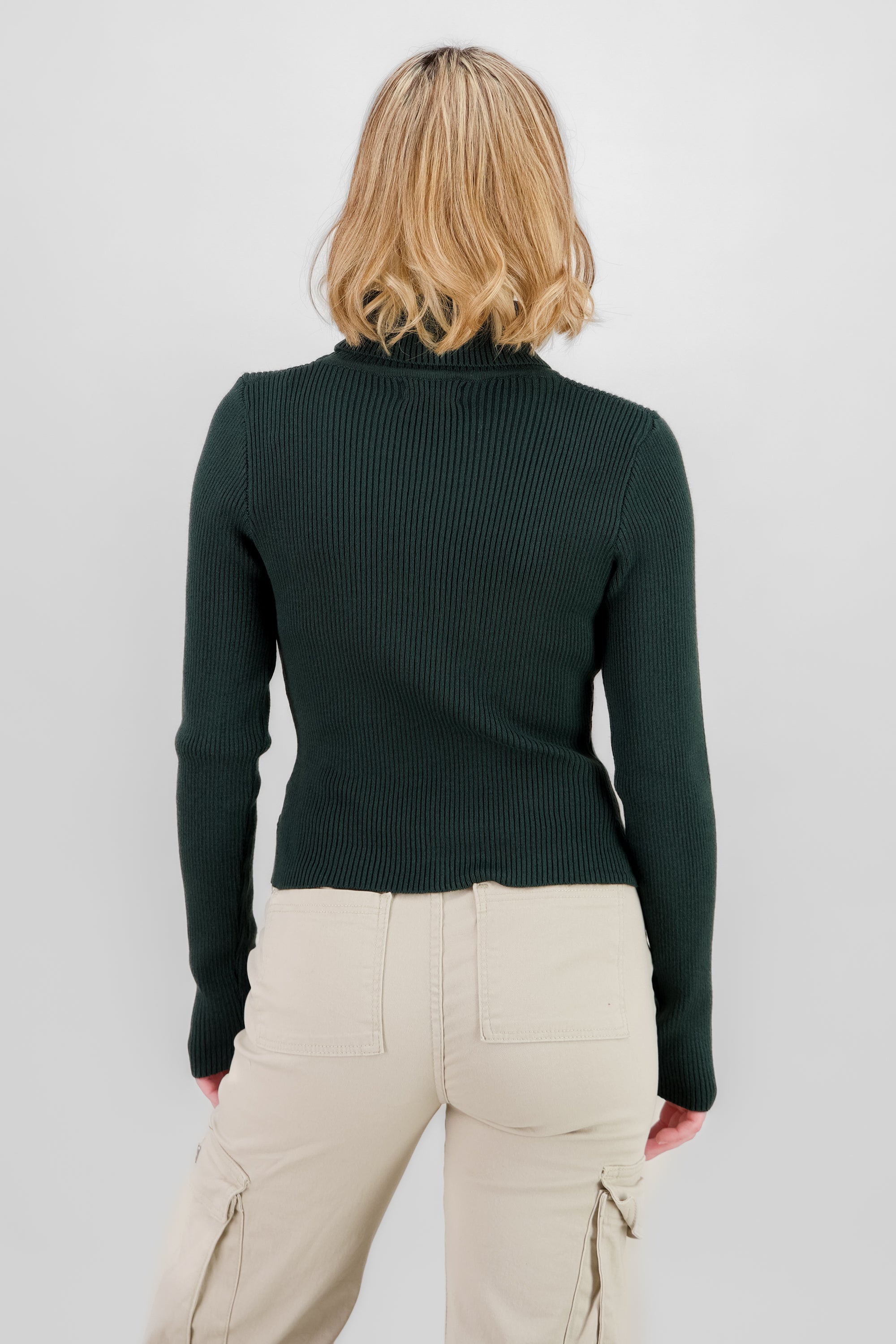 Solid Ribbed High Neck Sweater HUNTER GREEN