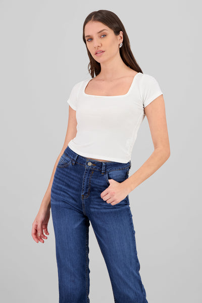 Ribbed Short Sleeve Top WHITE