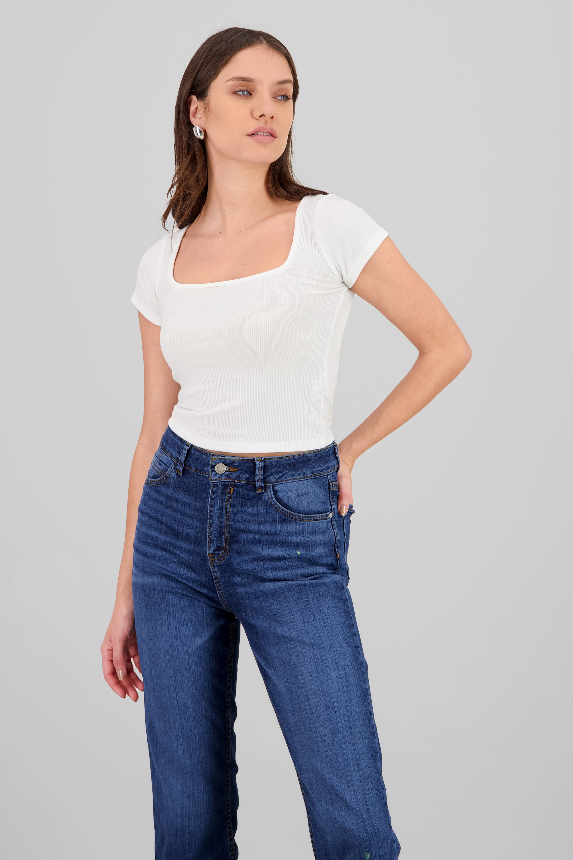 Ribbed Short Sleeve Top WHITE