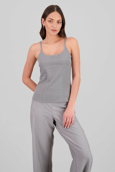 Cutout Detail Strappy Blouse GRAY COMBO