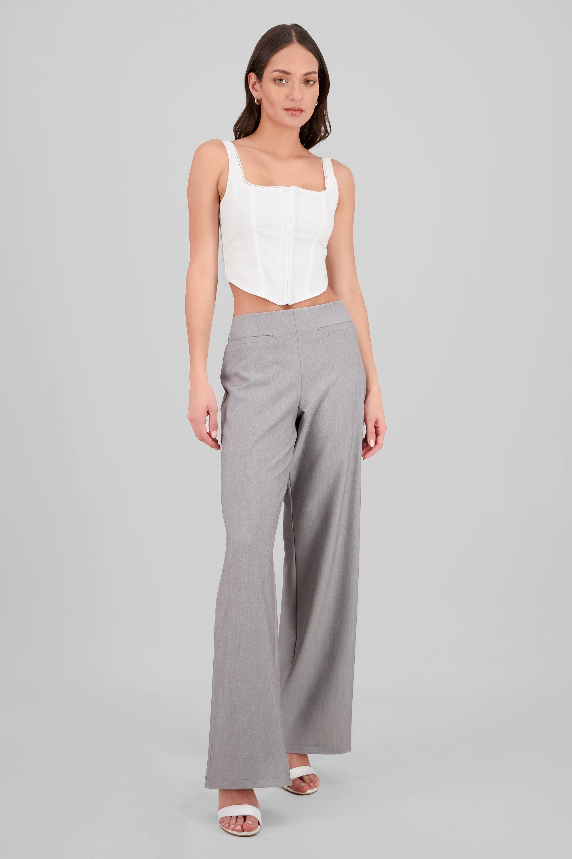 Wide Leg Pants with Piping HEATHER GRAY