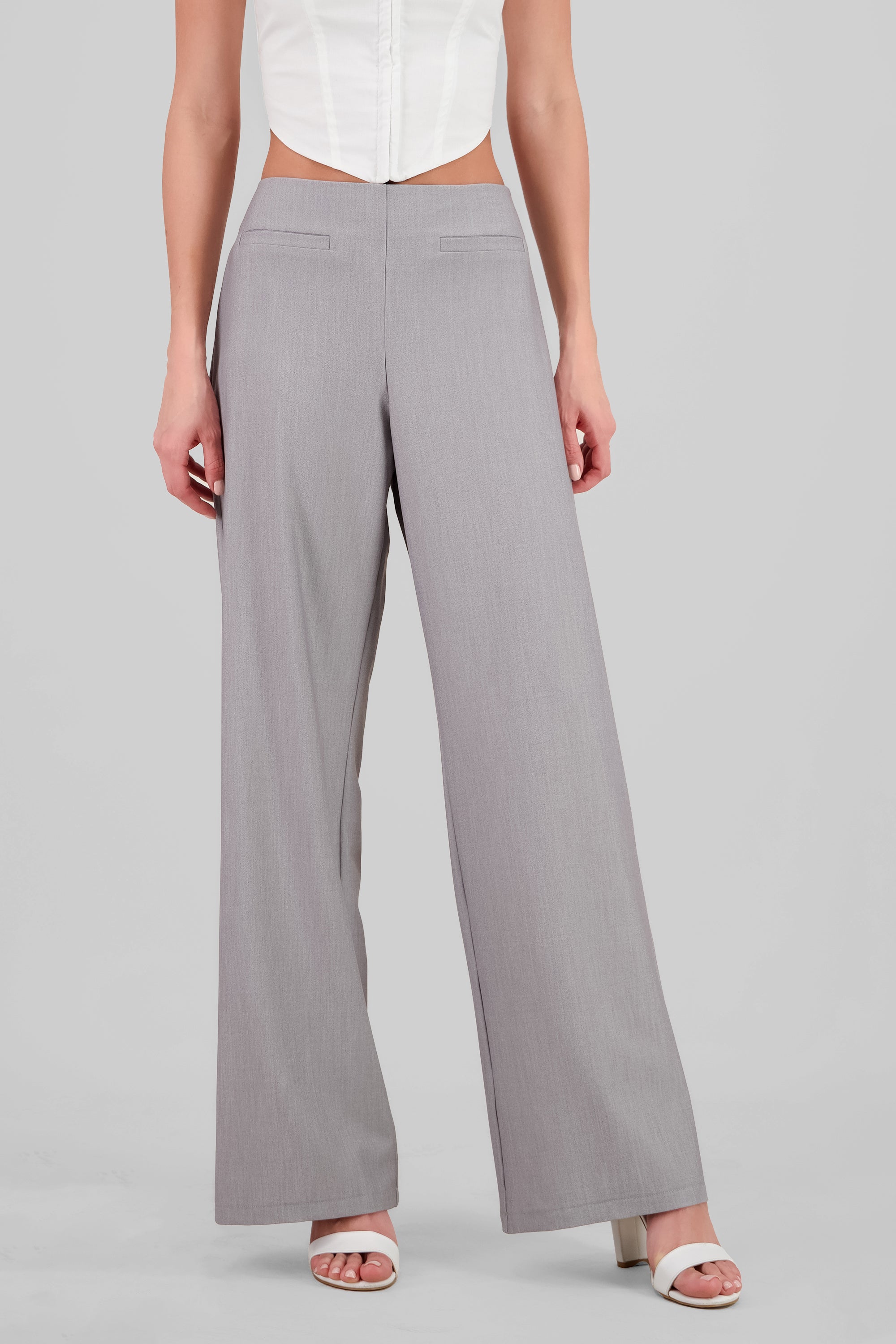 Wide Leg Pants with Piping HEATHER GRAY