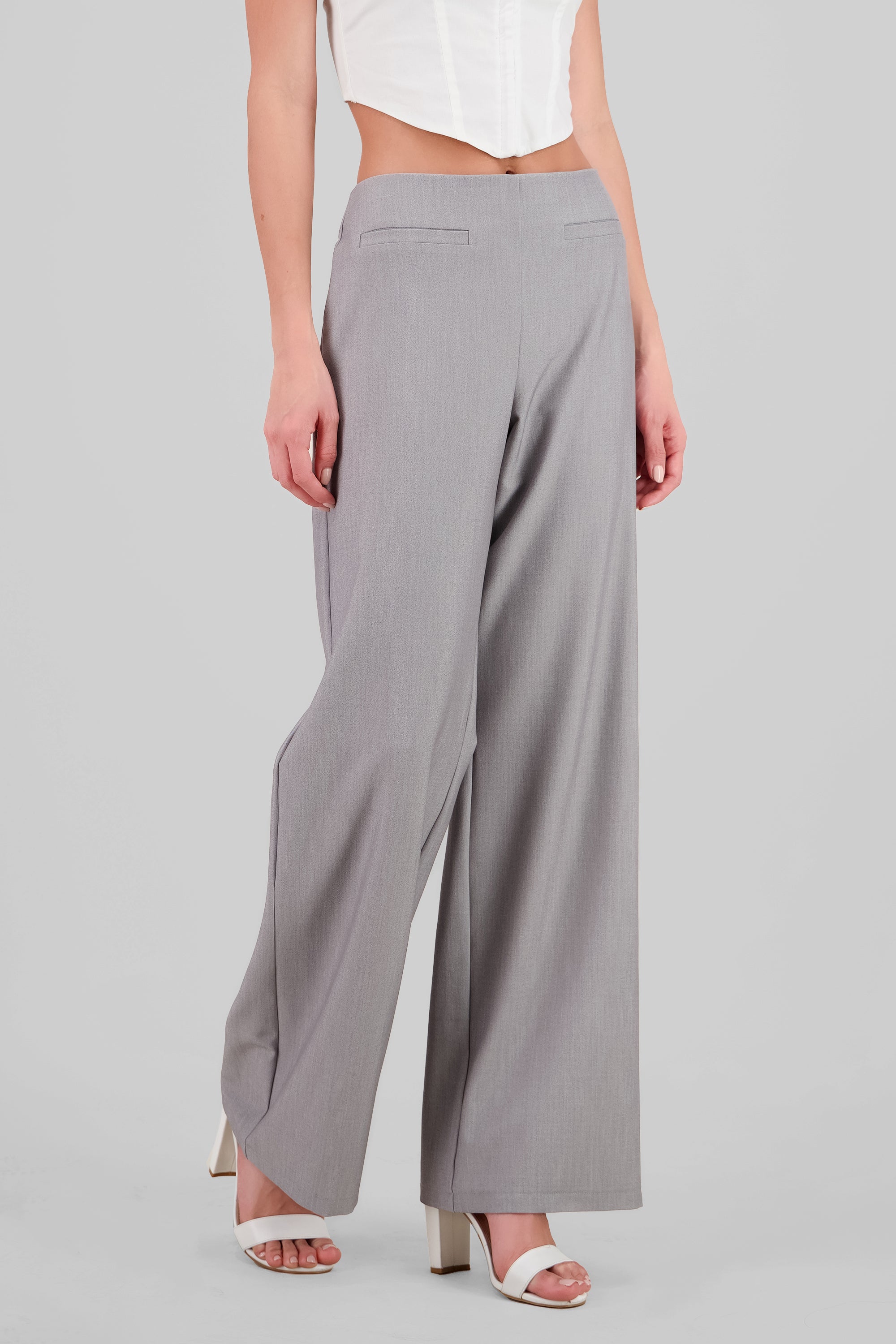 Wide Leg Pants with Piping HEATHER GRAY