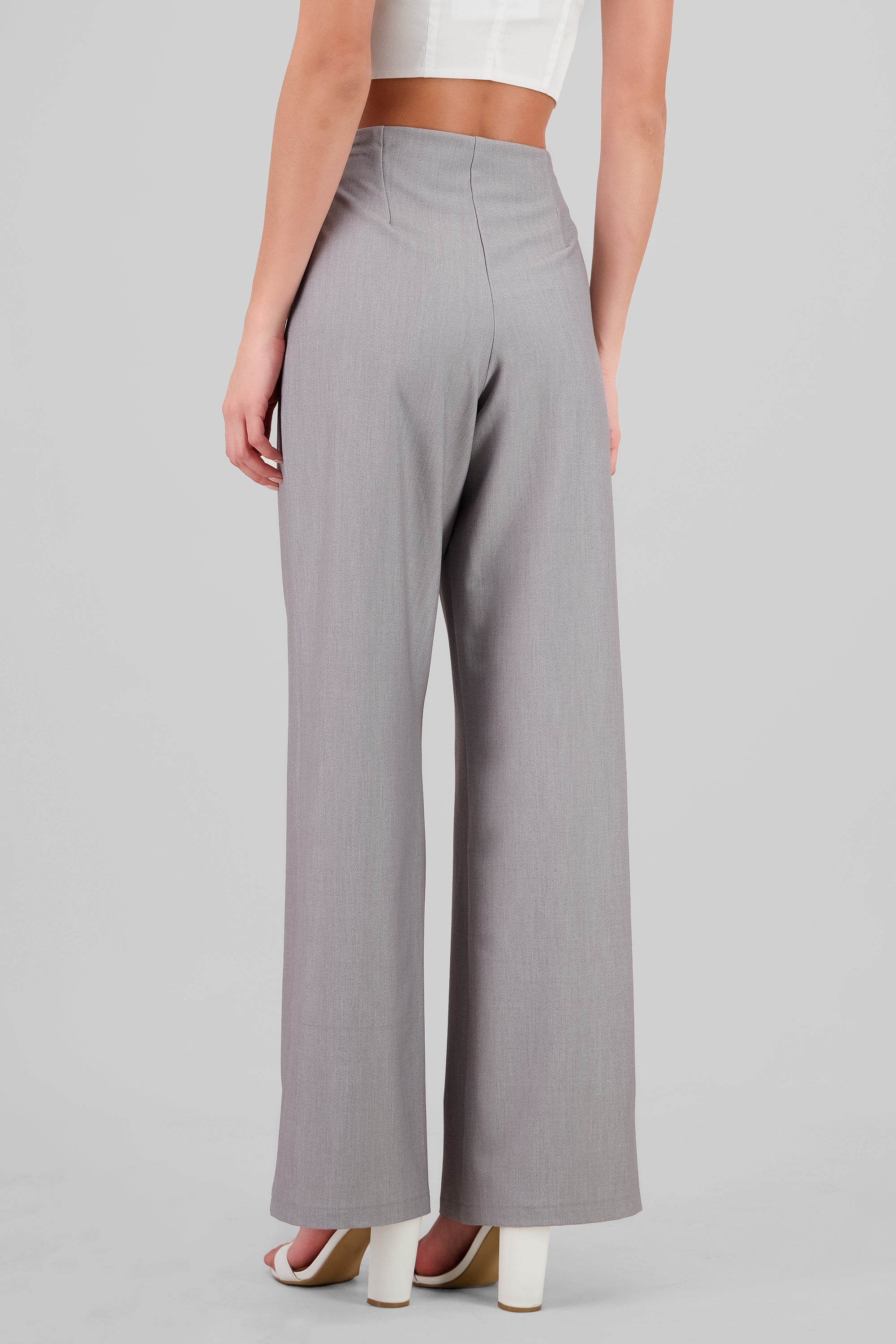 Wide Leg Pants with Piping HEATHER GRAY