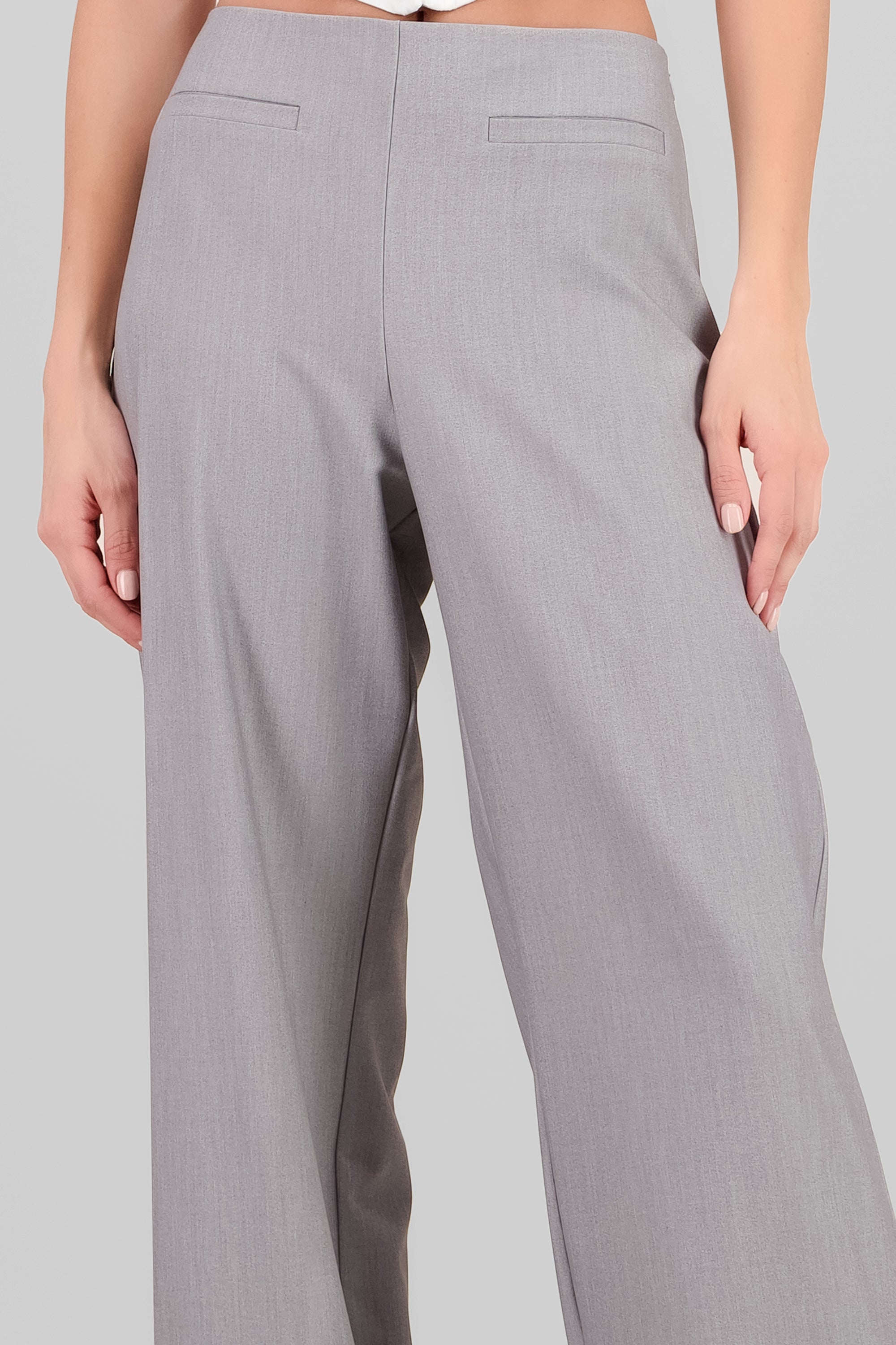 Wide Leg Pants with Piping HEATHER GRAY