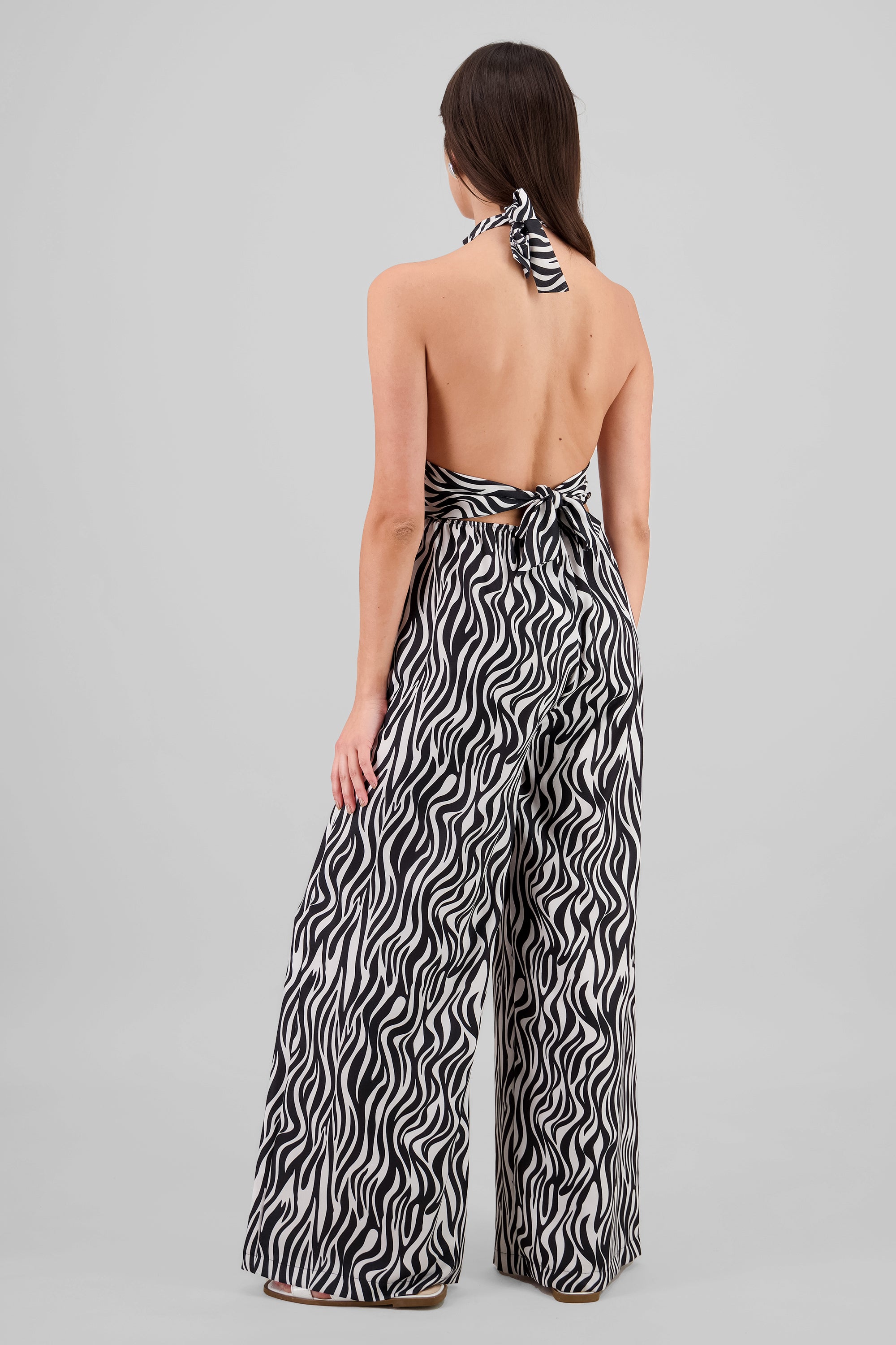 Halter Zebra Print Jumpsuit BLACK COMBO