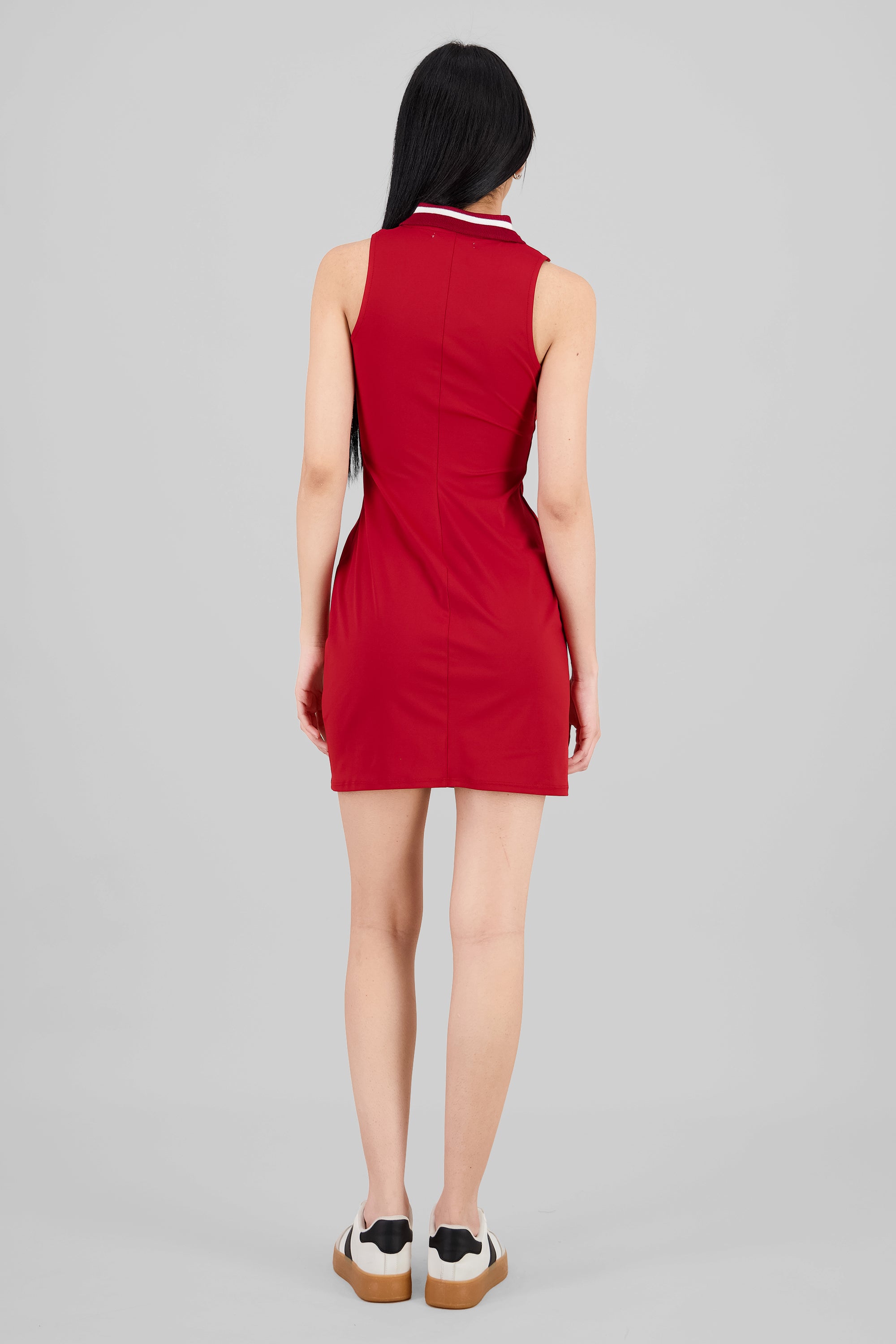 Sleeveless Polo Neck Mini Dress RED