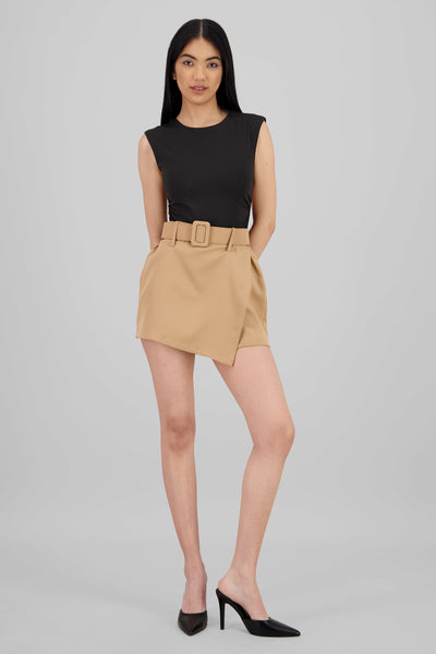 Belt Detail Mini Skirt CAMEL