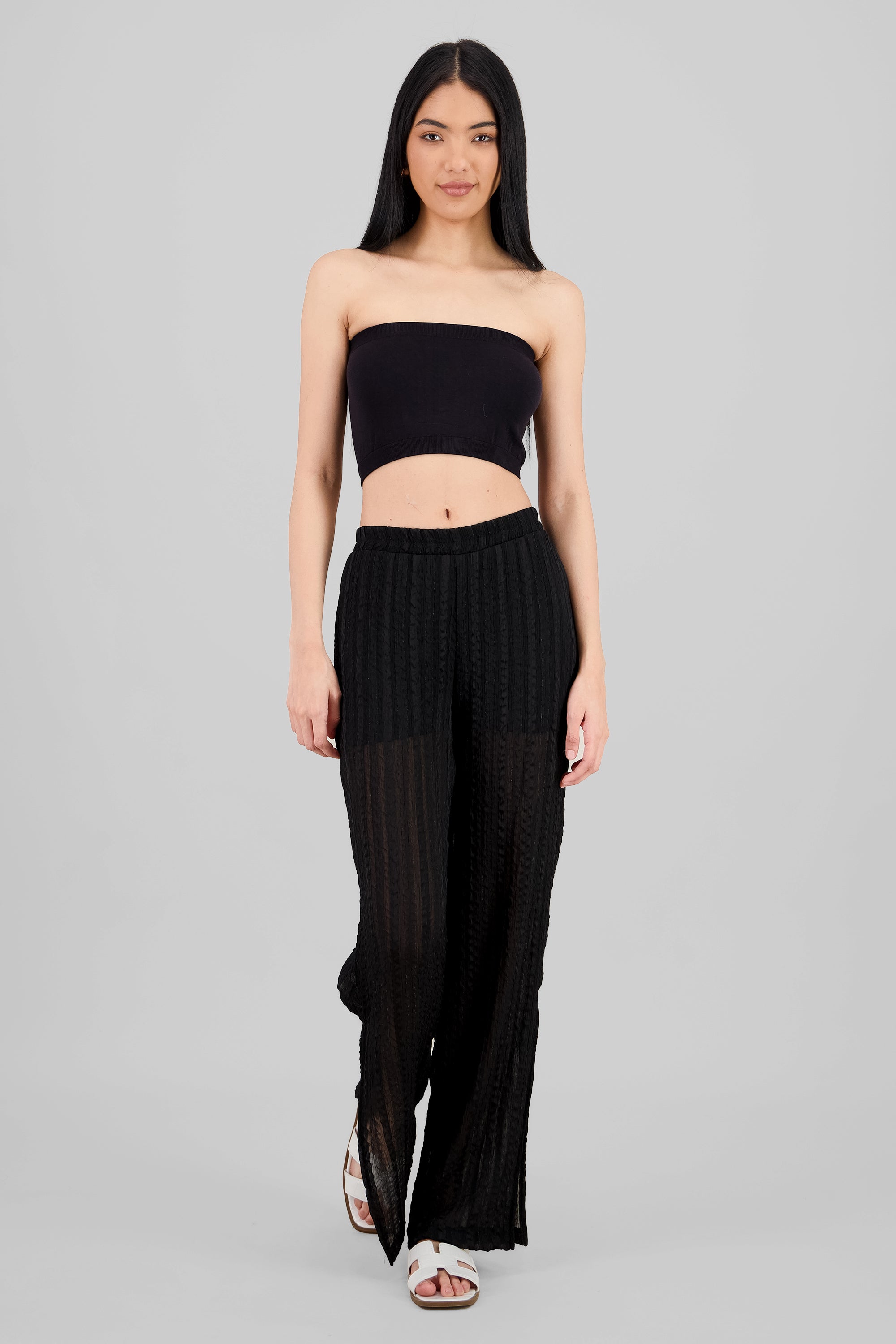 Lurex Detail Wide Leg Pants BLACK