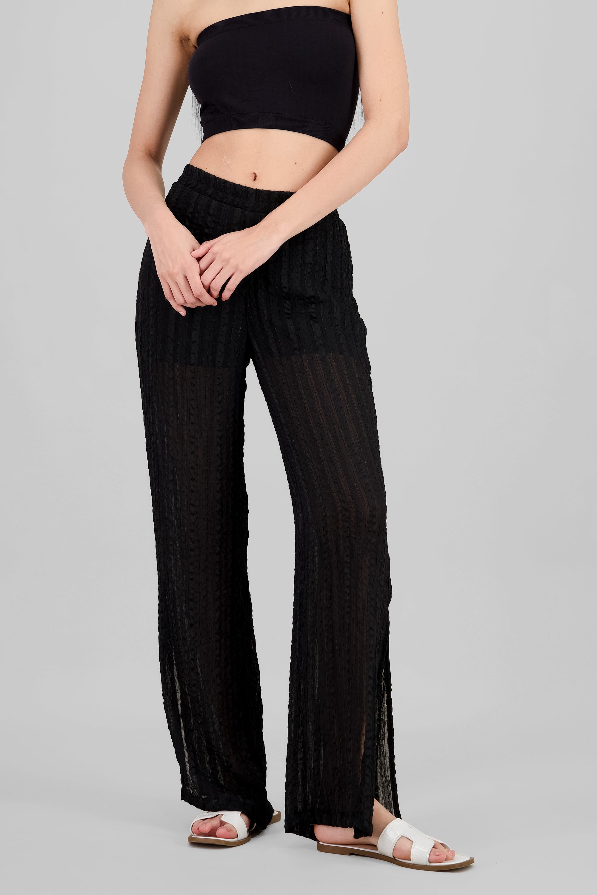 Lurex Detail Wide Leg Pants BLACK