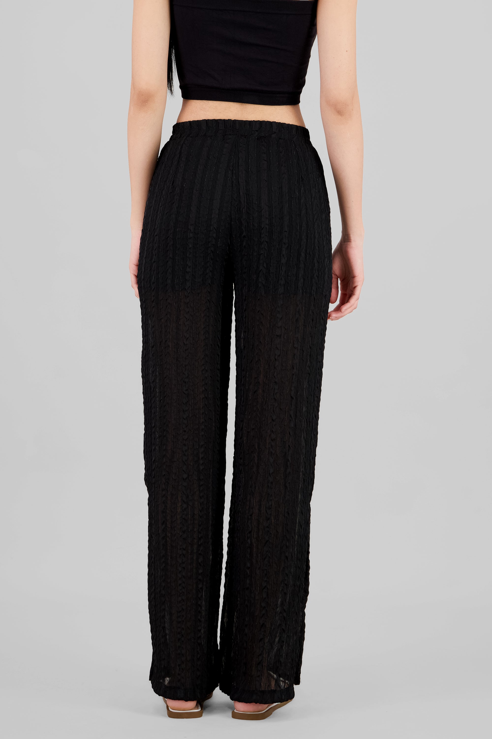 Lurex Detail Wide Leg Pants BLACK