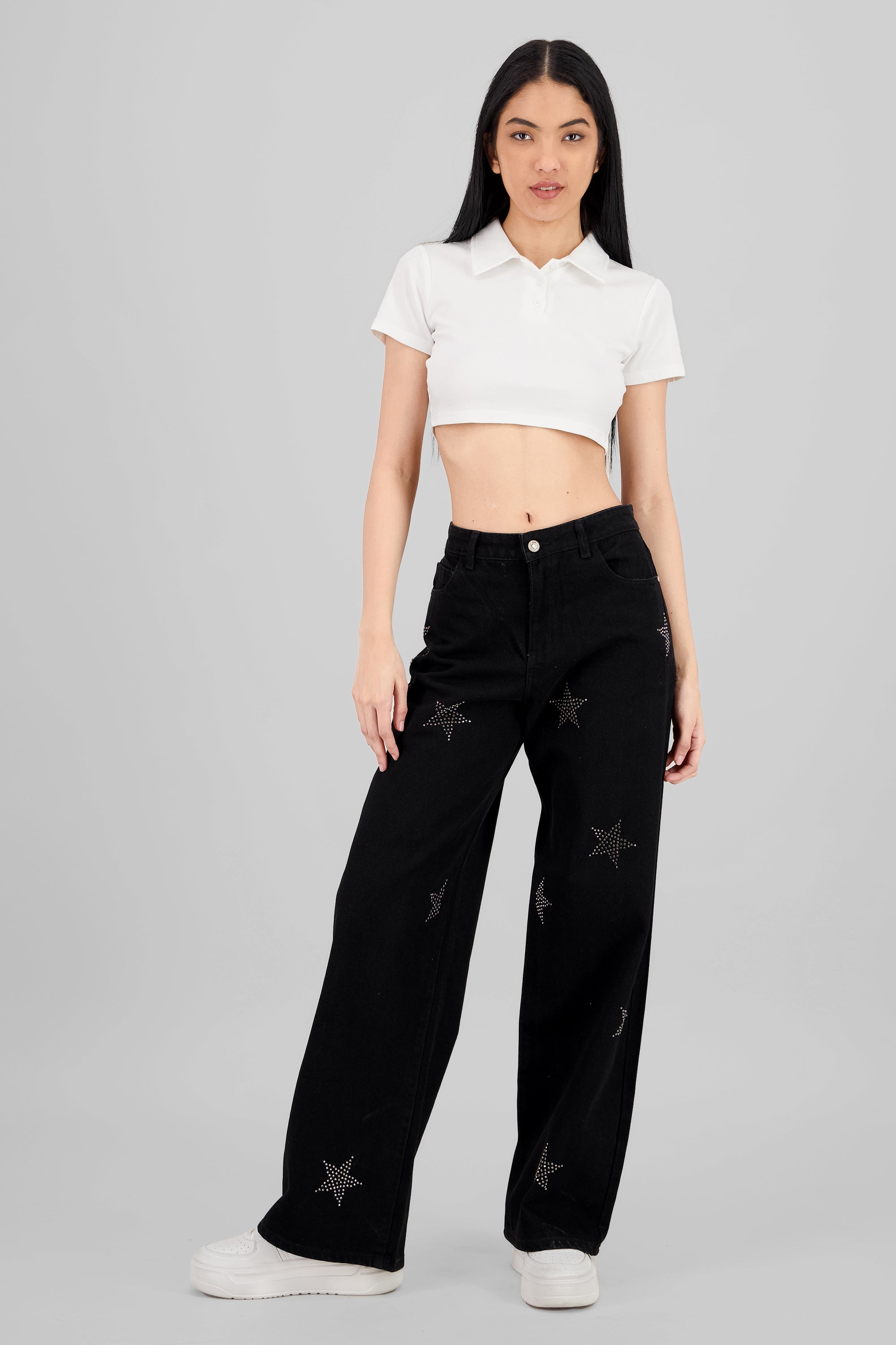 Glitter Stars Wide Leg Jeans BLACK