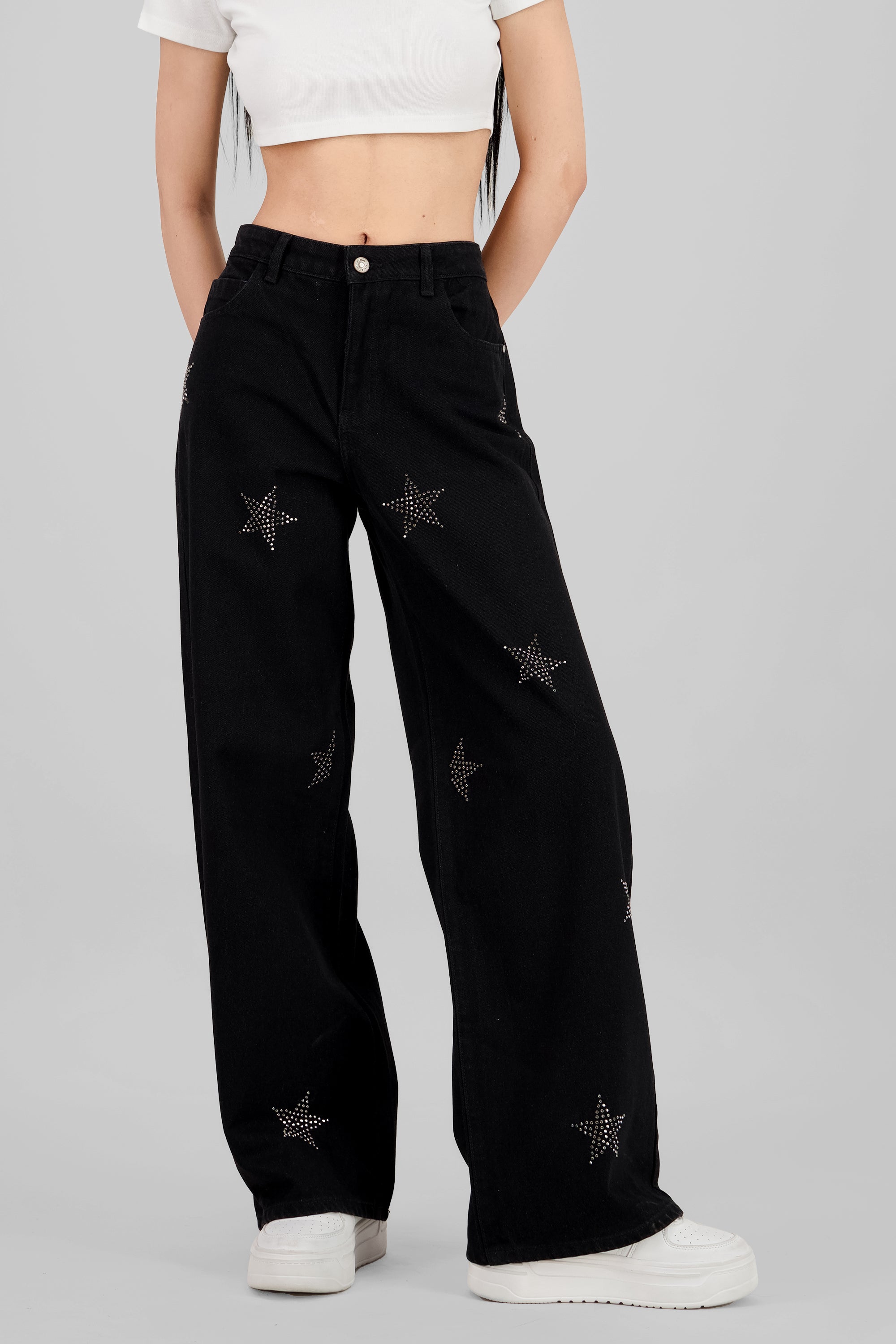 Glitter Stars Wide Leg Jeans BLACK