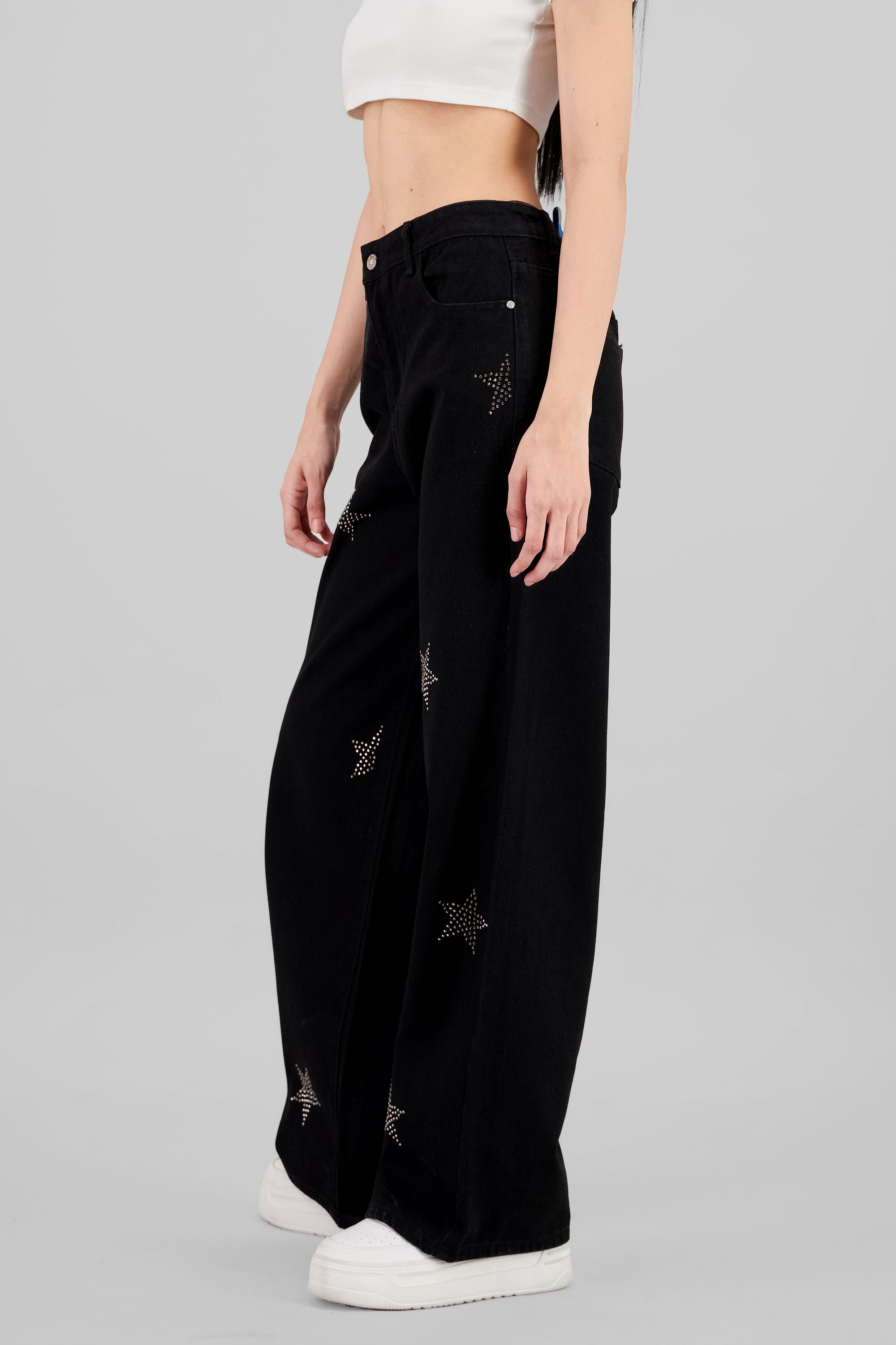 Glitter Stars Wide Leg Jeans BLACK