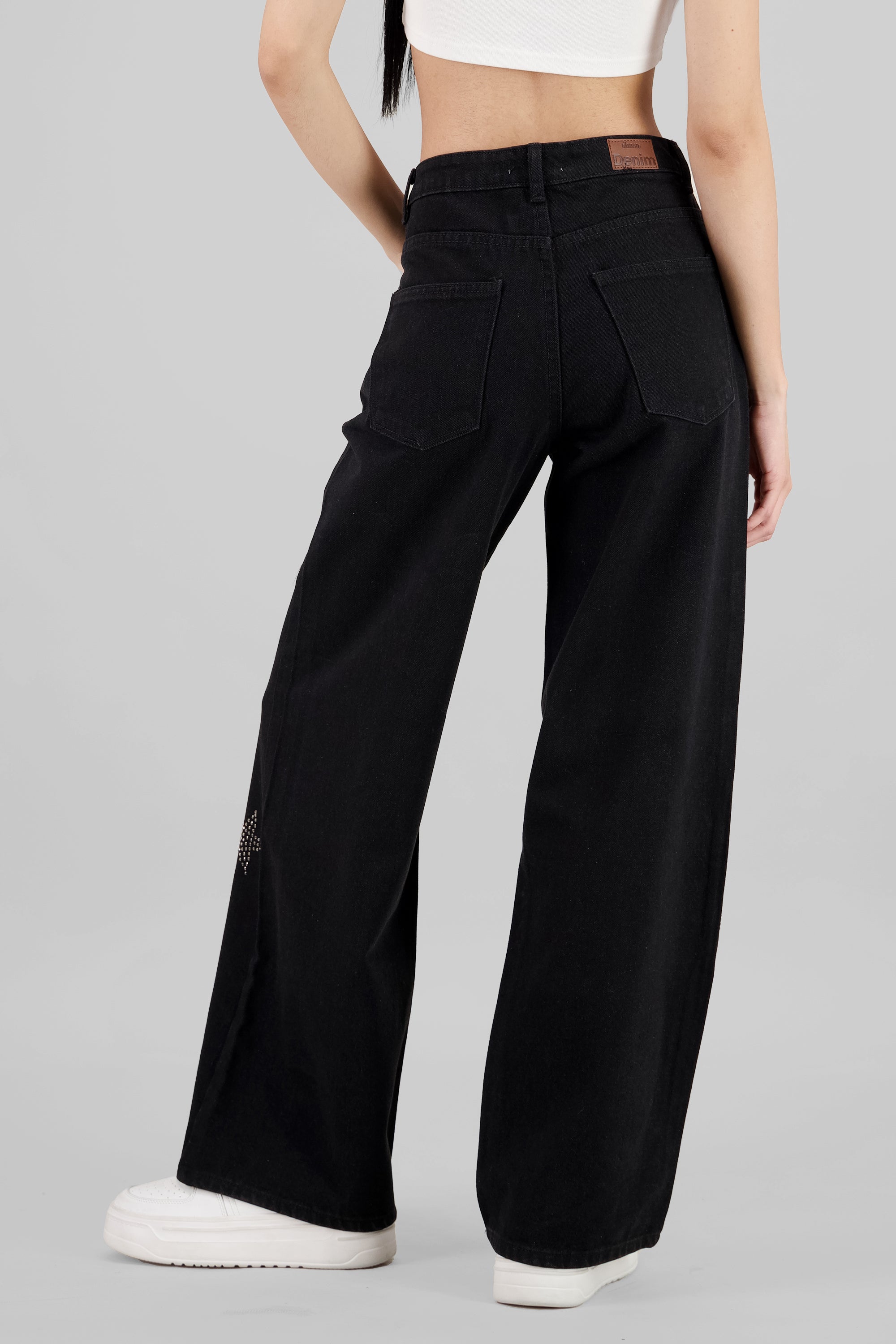 Glitter Stars Wide Leg Jeans BLACK