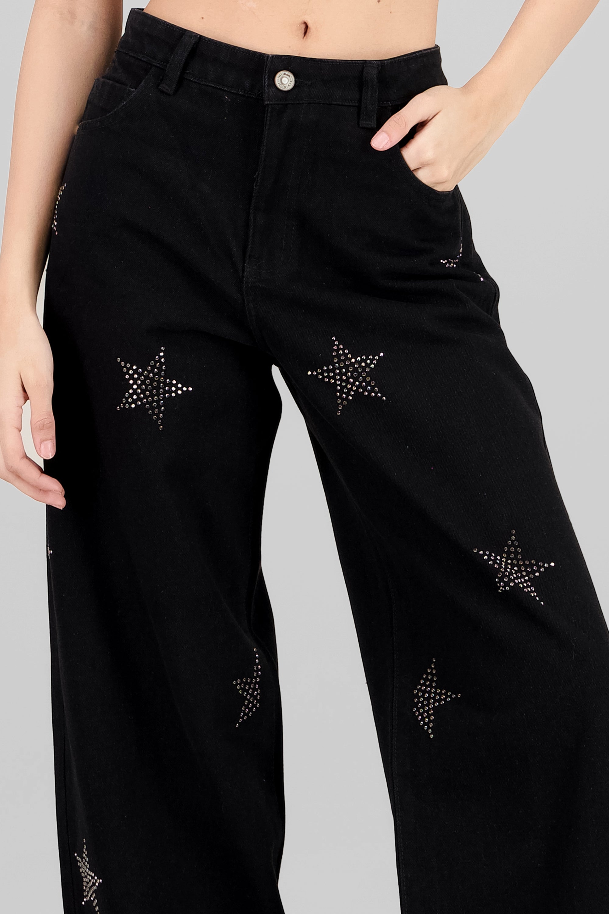 Glitter Stars Wide Leg Jeans BLACK