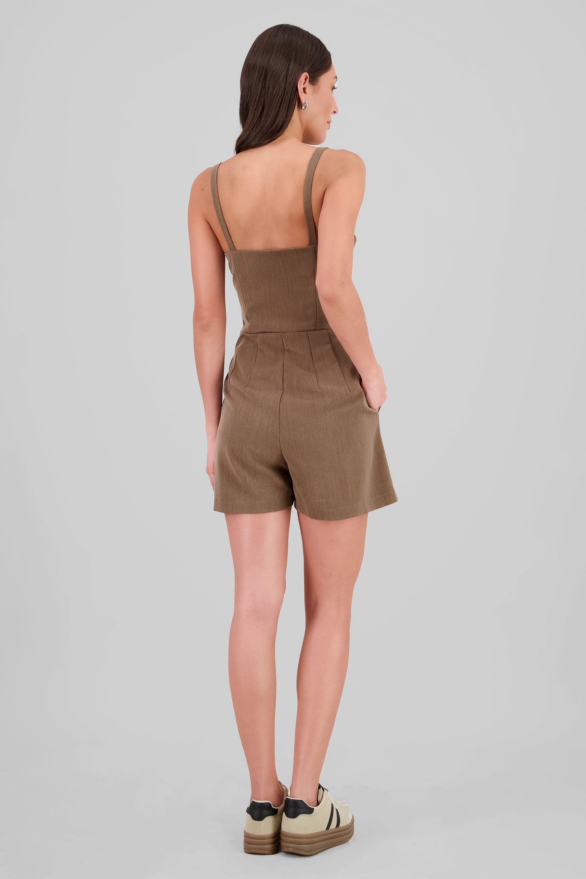 Pleated Tailored Romper BROWN COMBO