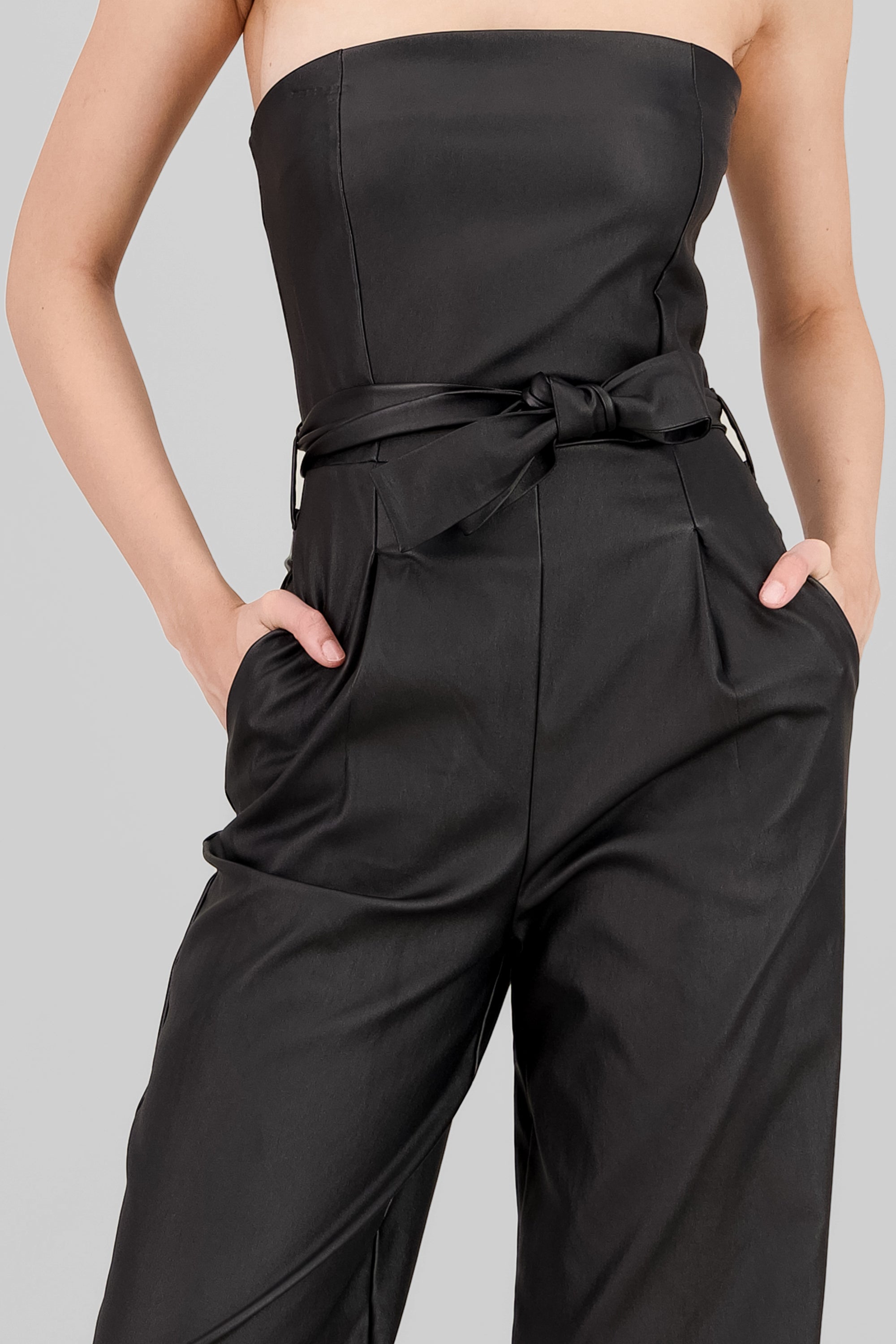 PU Strapless Jumpsuit BLACK