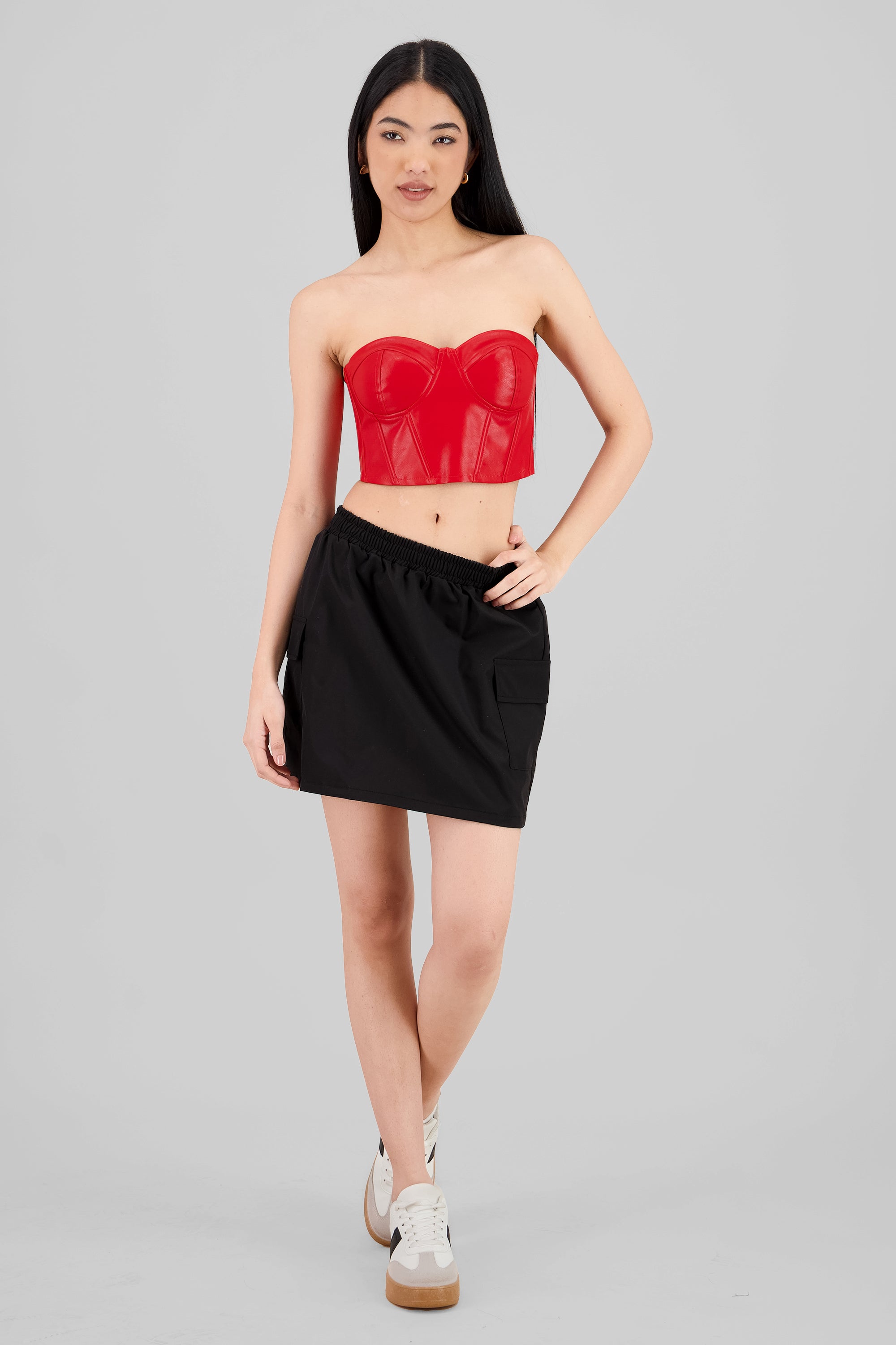 Cargo Pockets Parachute Mini Skirt BLACK